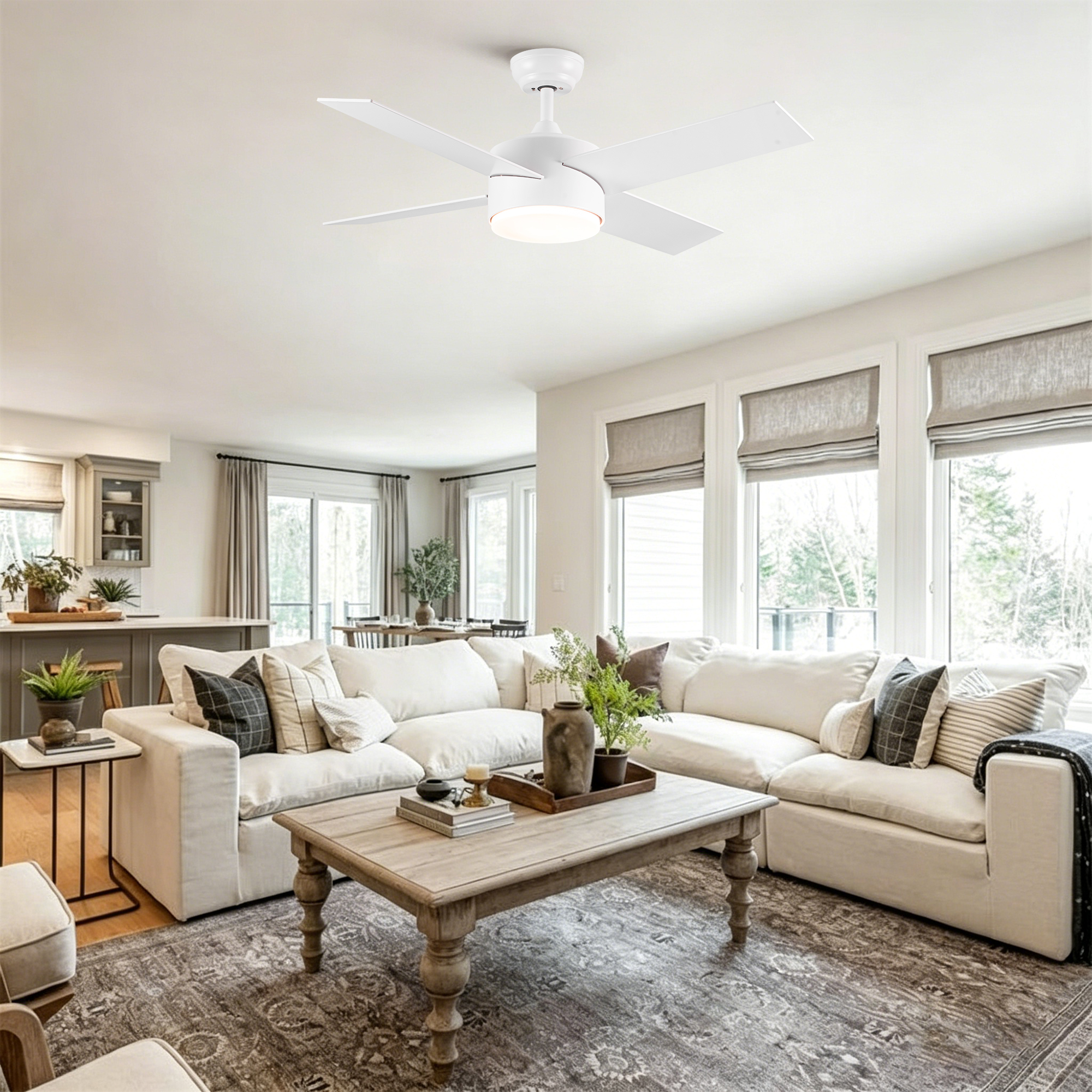 44" Ceiling Fan with Lights & Remote, Matte White Modern Fan, Reversible DC Motor, 6 Speeds, 3-Color Dimmable LED, Quiet Timer for Indoor Bedroom Living Room - Image 4