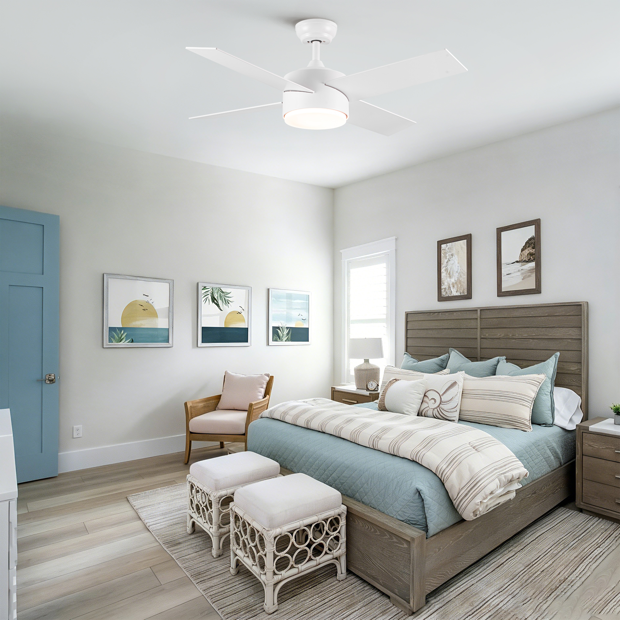 44" Ceiling Fan with Lights & Remote, Matte White Modern Fan, Reversible DC Motor, 6 Speeds, 3-Color Dimmable LED, Quiet Timer for Indoor Bedroom Living Room - Image 5