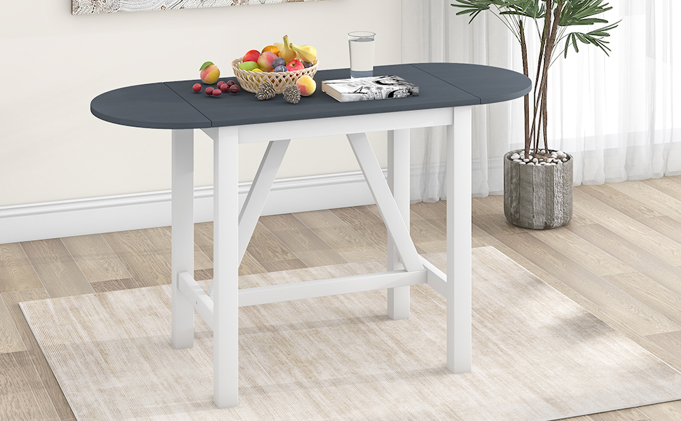TOPMAX 3-Piece Wood Counter Height Drop Leaf Dining Table Set with 2 Upholstered Dining Chairs for Small Place, White - Image 2