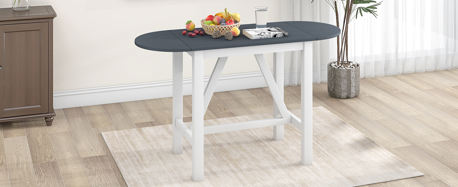 TOPMAX 3-Piece Wood Counter Height Drop Leaf Dining Table Set with 2 Upholstered Dining Chairs for Small Place, White - Image 4