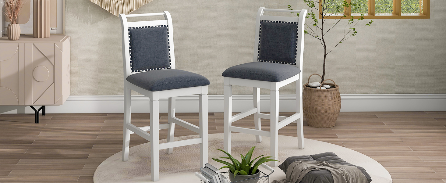 TOPMAX 3-Piece Wood Counter Height Drop Leaf Dining Table Set with 2 Upholstered Dining Chairs for Small Place, White - Image 6