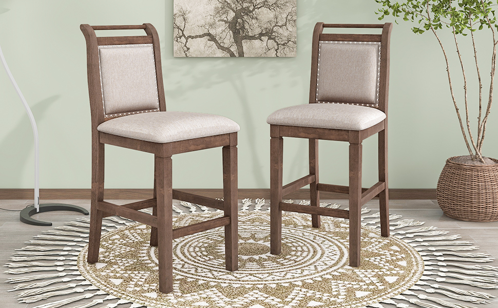 TOPMAX 3-Piece Wood Counter Height Drop Leaf Dining Table Set with 2 Upholstered Dining Chairs for Small Place, Brown - Image 4