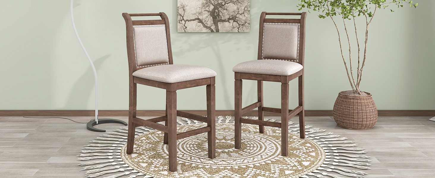 TOPMAX 3-Piece Wood Counter Height Drop Leaf Dining Table Set with 2 Upholstered Dining Chairs for Small Place, Brown - Image 6