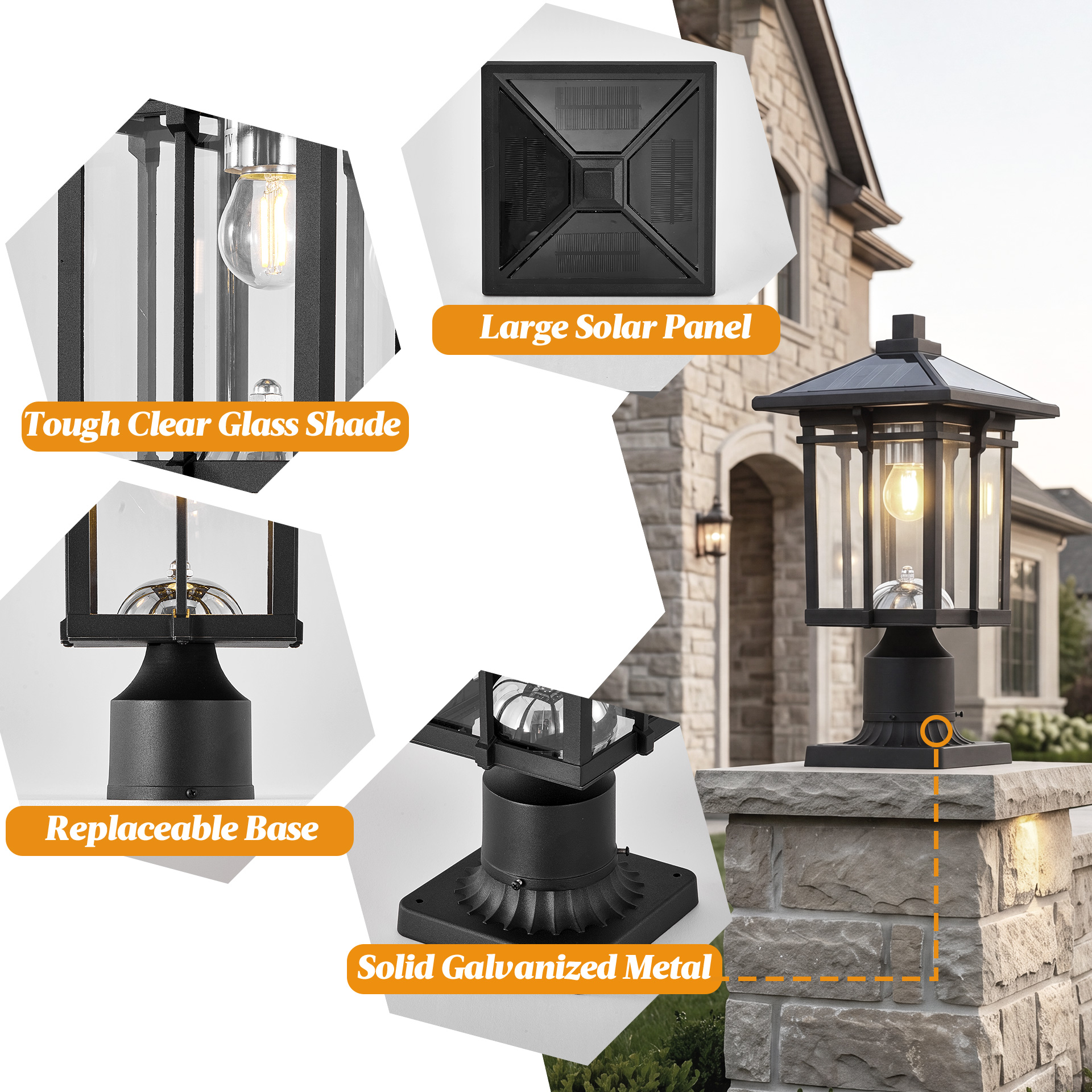 Solar Post Light Outdoor, Dusk to Dawn Post Lamp Solar Powered with Pier Mount Base for Pole Pillar Gates Yard Garden Pathway - Image 4
