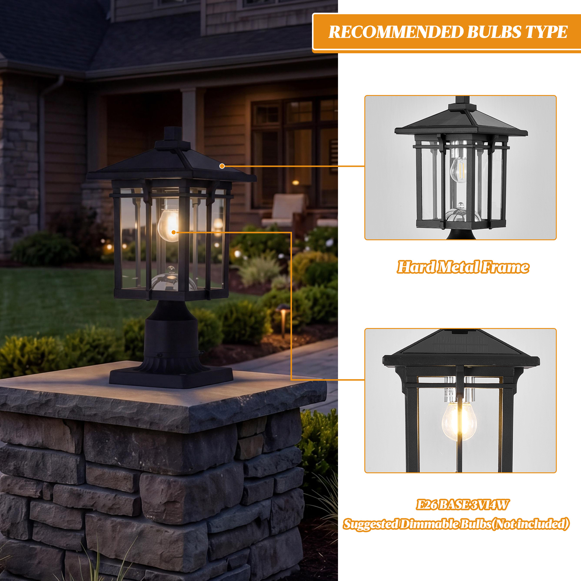 Solar Post Light Outdoor, Dusk to Dawn Post Lamp Solar Powered with Pier Mount Base for Pole Pillar Gates Yard Garden Pathway - Image 6