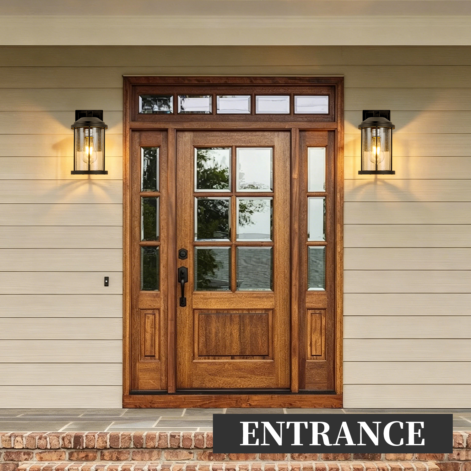 Outdoor Wall Sconces 2 Pack, Exterior Light Lantern Fixtures, Porch Light Lamps Outdoor Wall Mounted in Black Finish with Seeded Glass for House, Garage, Patio, Yard, Garden - Image 2
