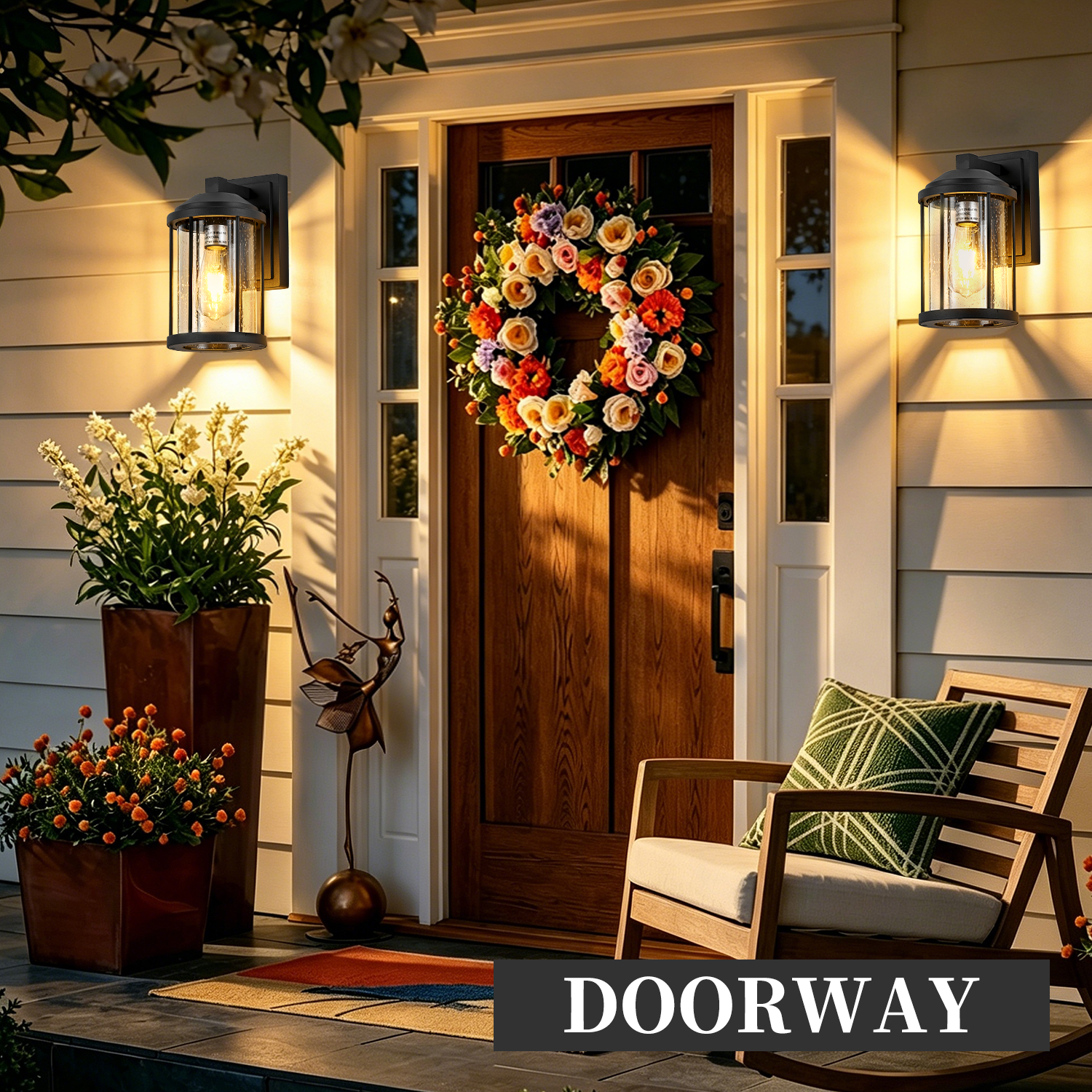 Outdoor Wall Sconces 2 Pack, Exterior Light Lantern Fixtures, Porch Light Lamps Outdoor Wall Mounted in Black Finish with Seeded Glass for House, Garage, Patio, Yard, Garden - Image 3