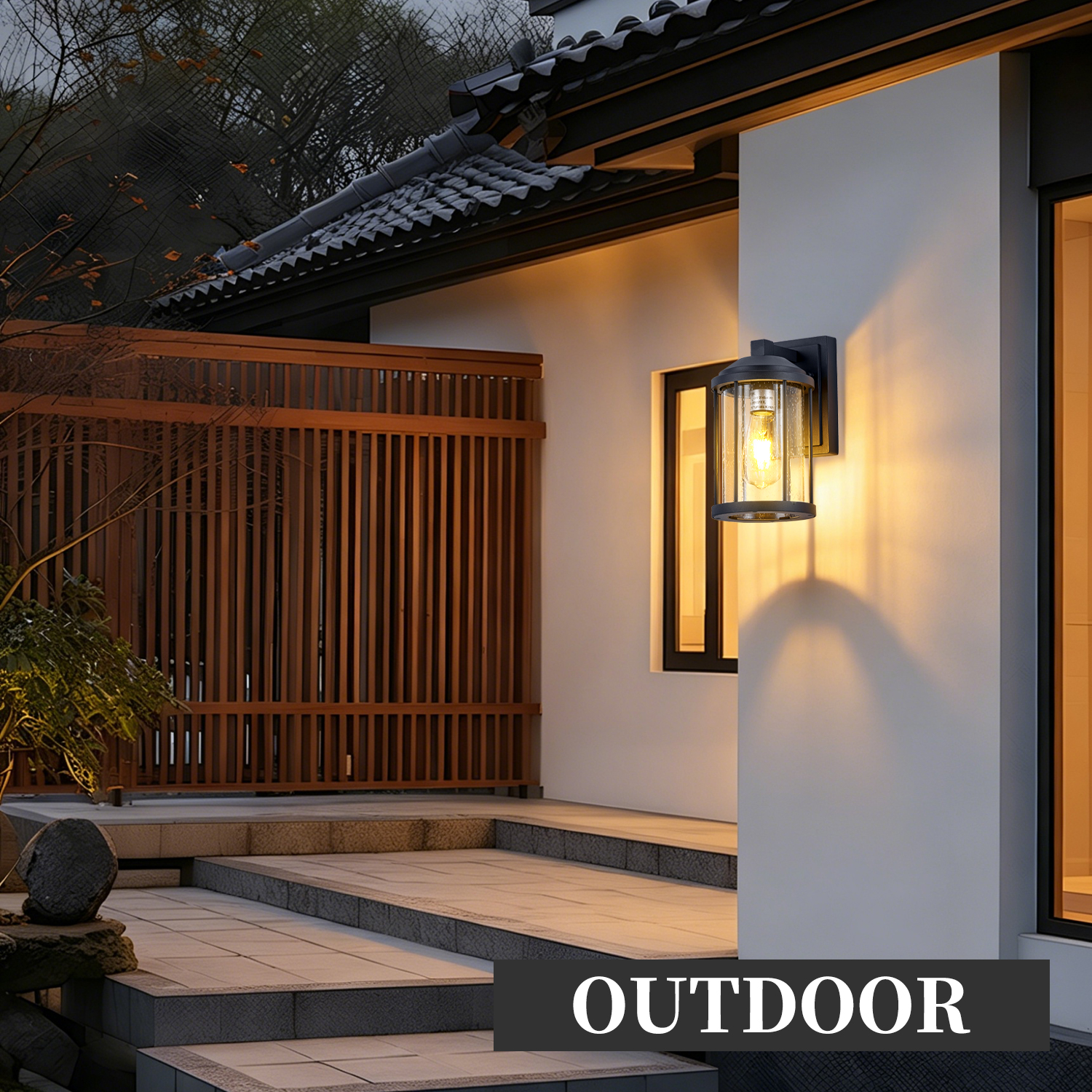 Outdoor Wall Sconces 2 Pack, Exterior Light Lantern Fixtures, Porch Light Lamps Outdoor Wall Mounted in Black Finish with Seeded Glass for House, Garage, Patio, Yard, Garden - Image 5