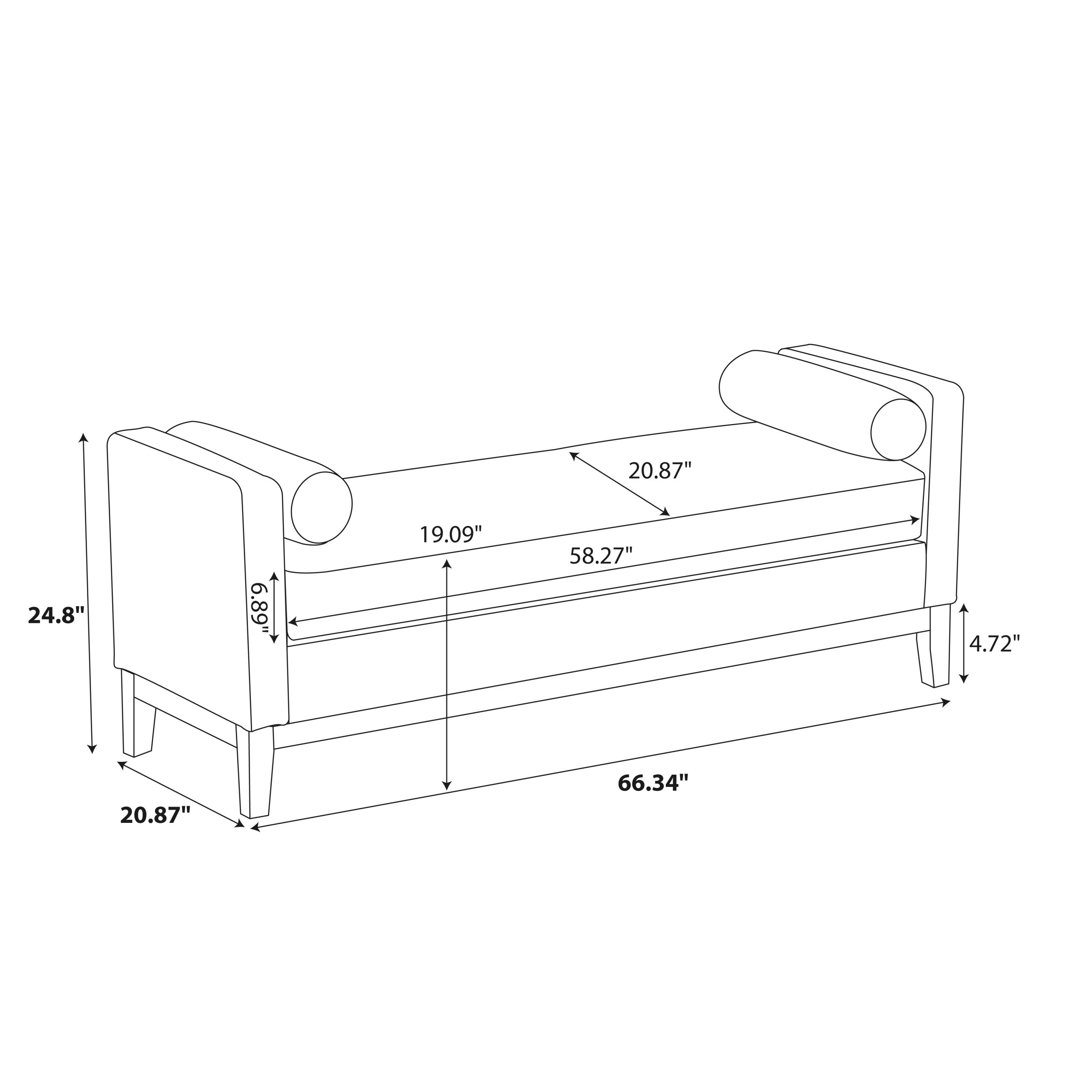 66.34"W Upholstered End of Bed Bench with Black Finish Wood Frame, Daybed, Footrest Stool Ottoman with Arms & Wood Legs & 2 Bolsters for Bedroom, Window, Living Room, Entryway, Hallway,Ivory Boucle - Image 6