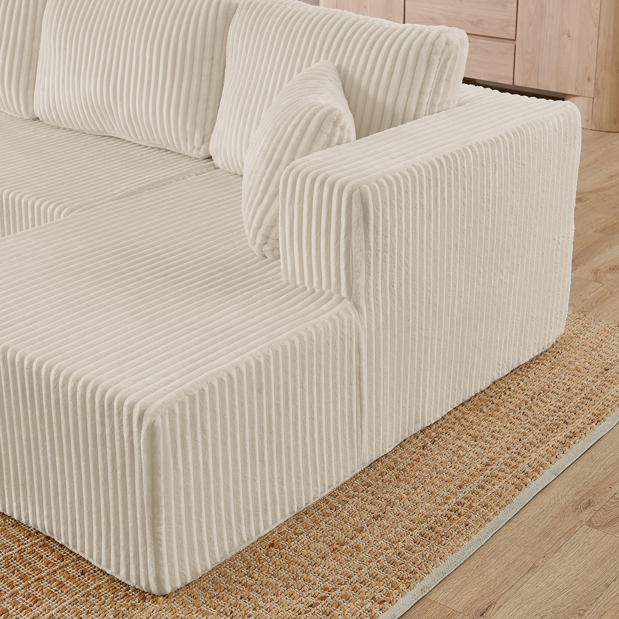 U shape Modular Sectional Sofa, Compressed Sectional Sofa Modern Minimalist Style Corduroy Couch, Sleeper Sofa for Living Room, Bedroom, Comfy Compressed Sofa Couch Space-Efficient Design-beige - Image 4