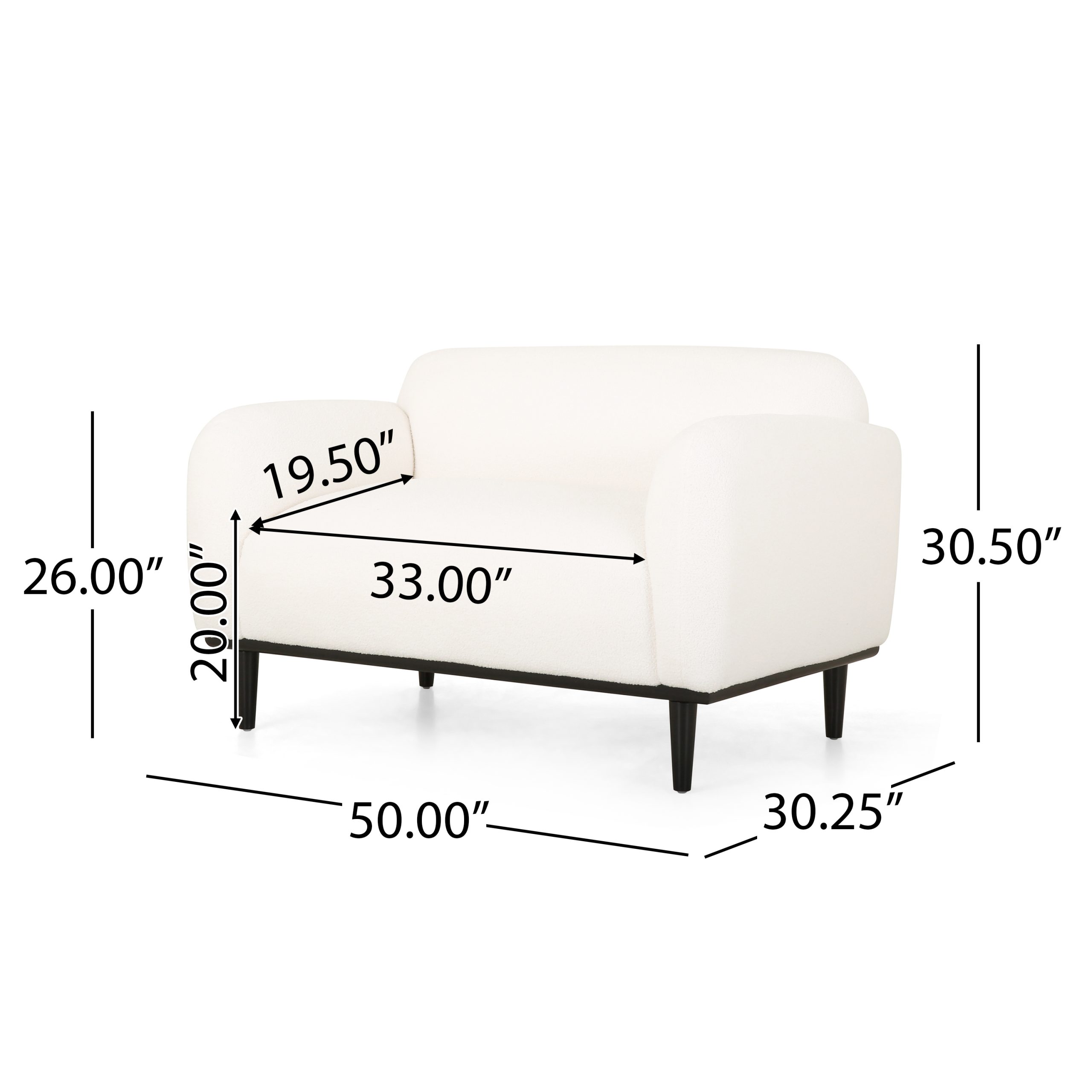 Bouclé Fabric Loveseat Sofa - 50 Inch White Upholstered 2-Seater with Black Legs, Comfortable & Stylish for Living Room, Office, or Reading Nook,White - Image 4