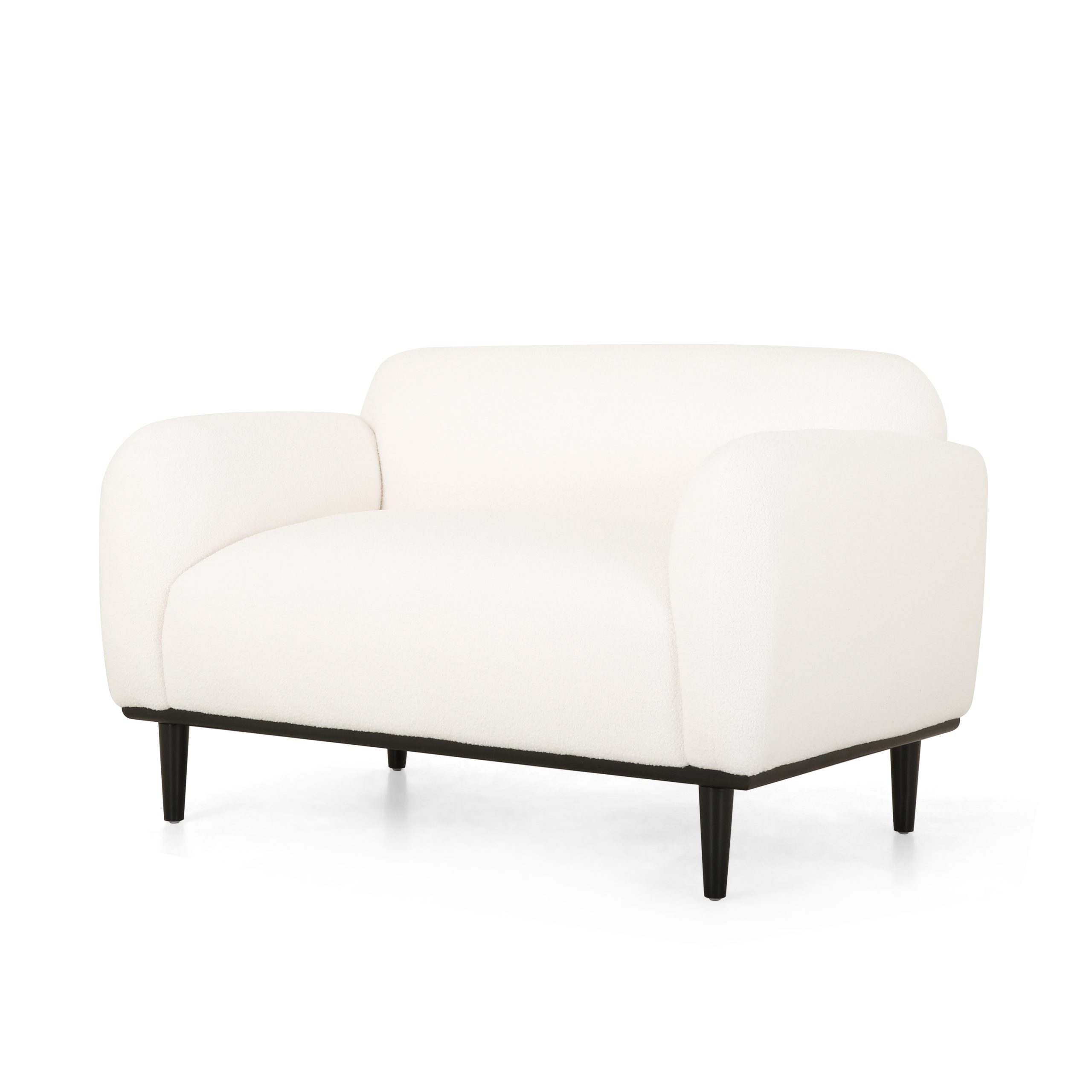 Bouclé Fabric Loveseat Sofa - 50 Inch White Upholstered 2-Seater with Black Legs, Comfortable & Stylish for Living Room, Office, or Reading Nook,White - Image 5