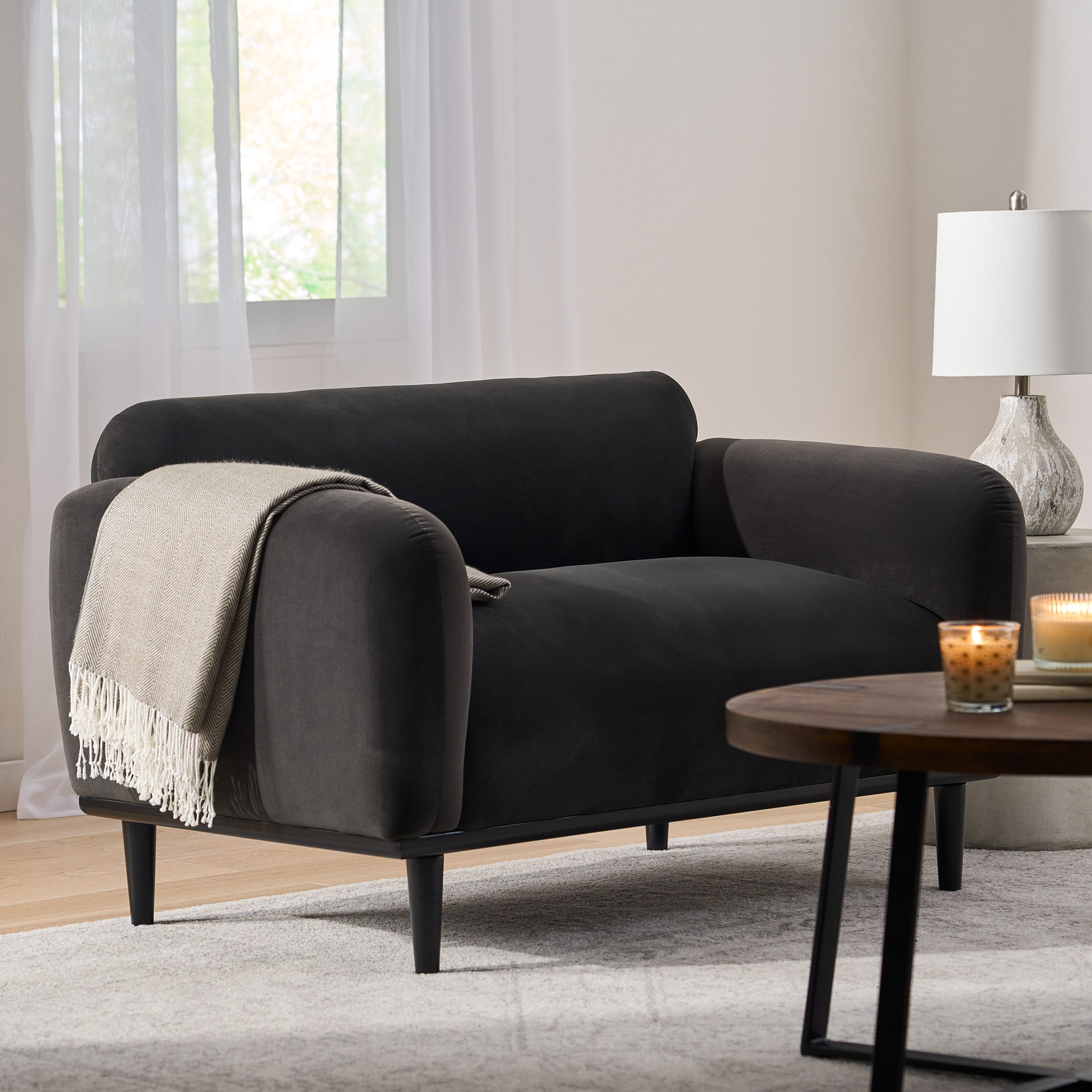 Loveseat Sofa - 50"Dark Gray Upholstered 2-Seater with Black Legs, Comfortable & Stylish for Living Room, Office, or Reading Nook,Dark Gray - Image 2