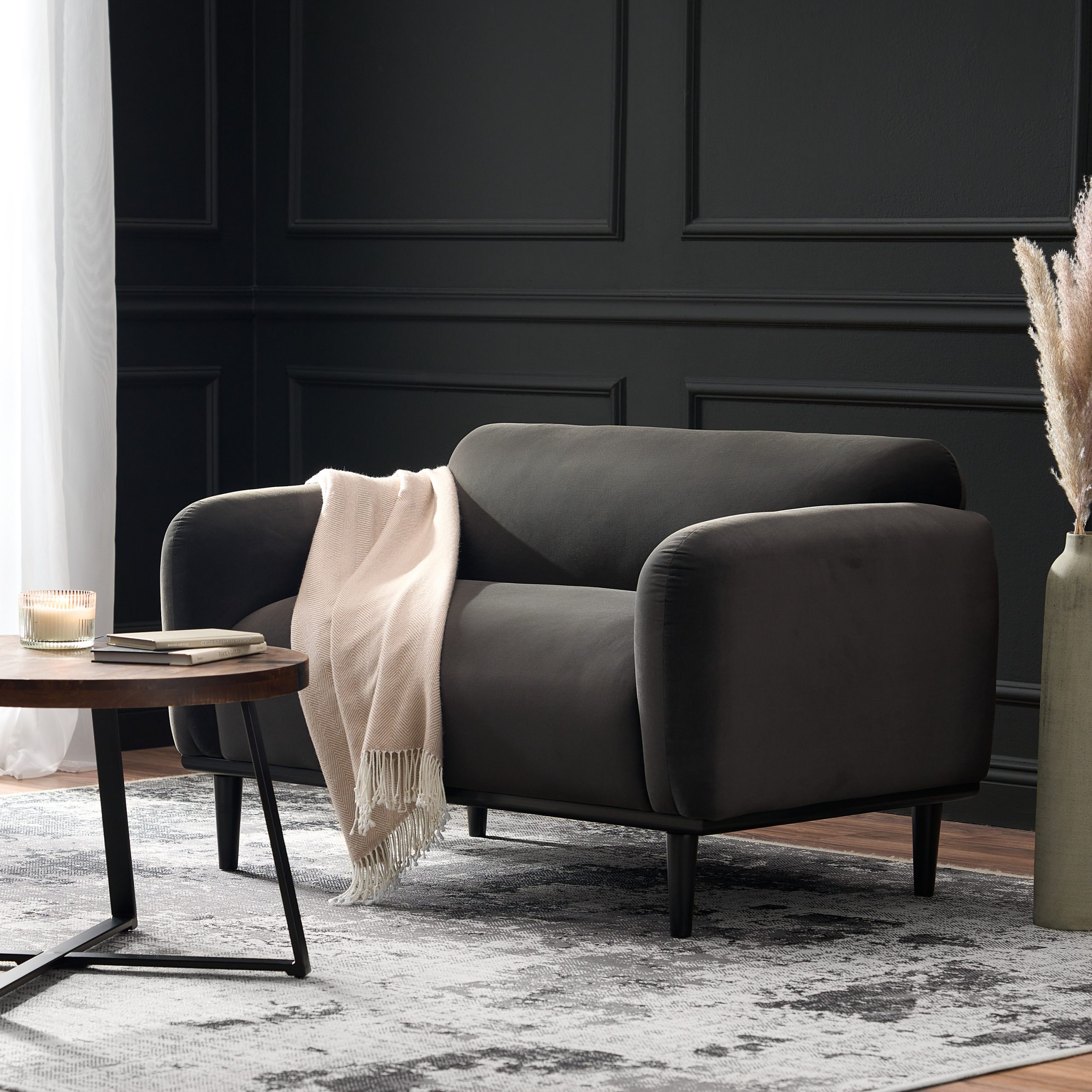 Loveseat Sofa - 50"Dark Gray Upholstered 2-Seater with Black Legs, Comfortable & Stylish for Living Room, Office, or Reading Nook,Dark Gray - Image 3