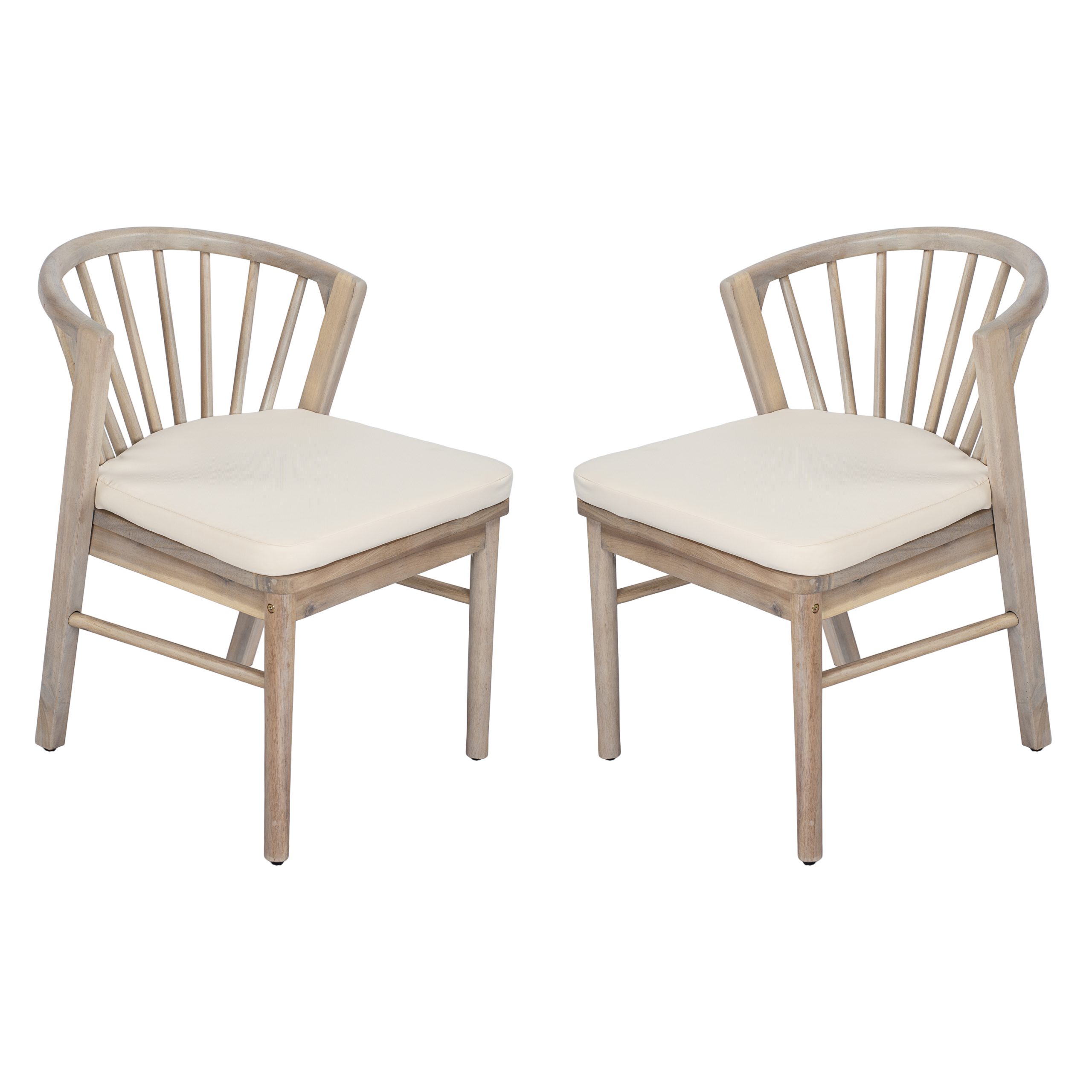 Outdoor Dining Chairs Set of 2, Acacia Wood Patio Chairs with Cream Washable Cushion,for Backyard, Poolside, Garden,Light White - Image 2