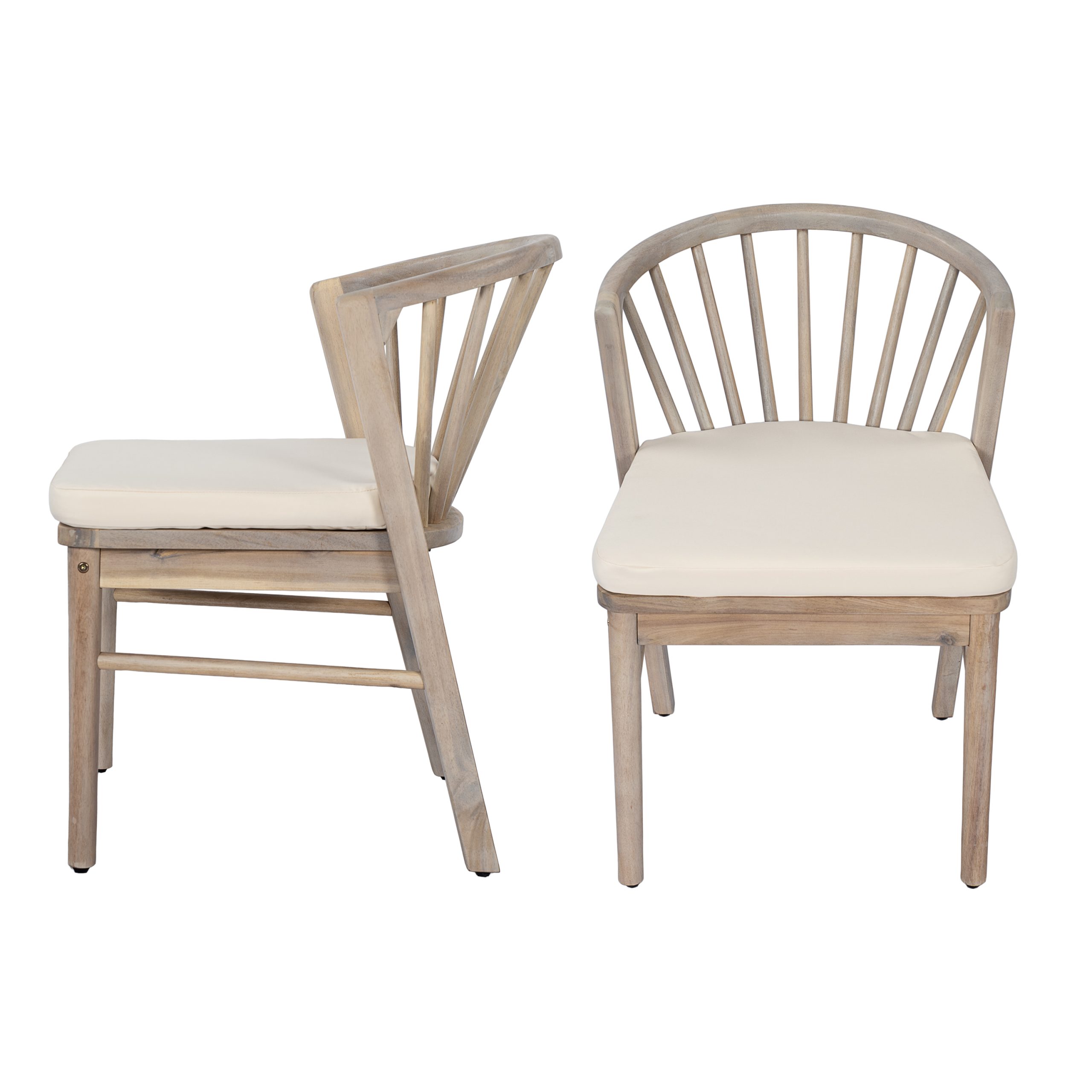 Outdoor Dining Chairs Set of 2, Acacia Wood Patio Chairs with Cream Washable Cushion,for Backyard, Poolside, Garden,Light White - Image 3