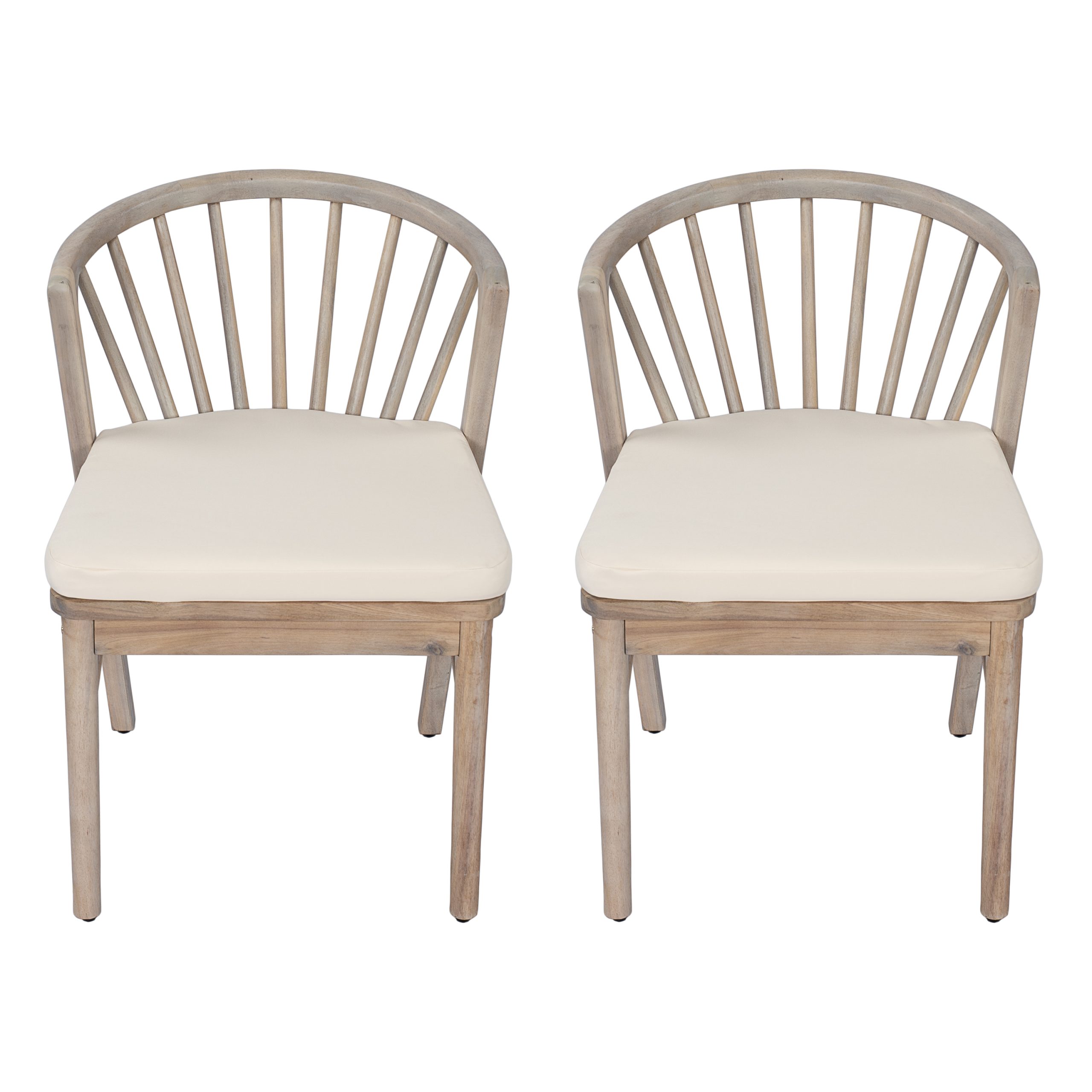 Outdoor Dining Chairs Set of 2, Acacia Wood Patio Chairs with Cream Washable Cushion,for Backyard, Poolside, Garden,Light White - Image 4