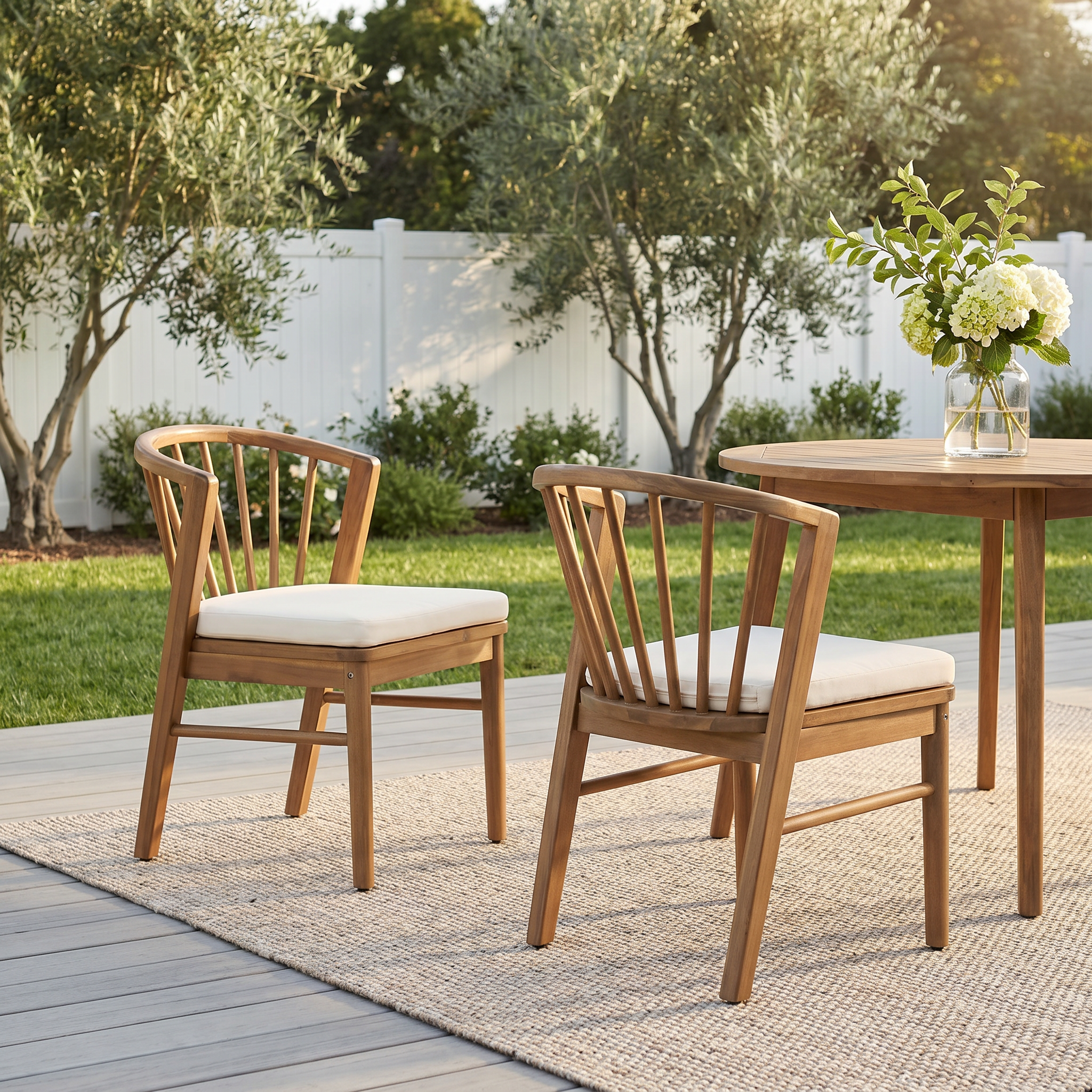 Outdoor Dining Chairs Set of 2, Acacia Wood Patio Chairs with Cream Washable Cushion,for Backyard, Poolside, Garden,Teak - Image 1