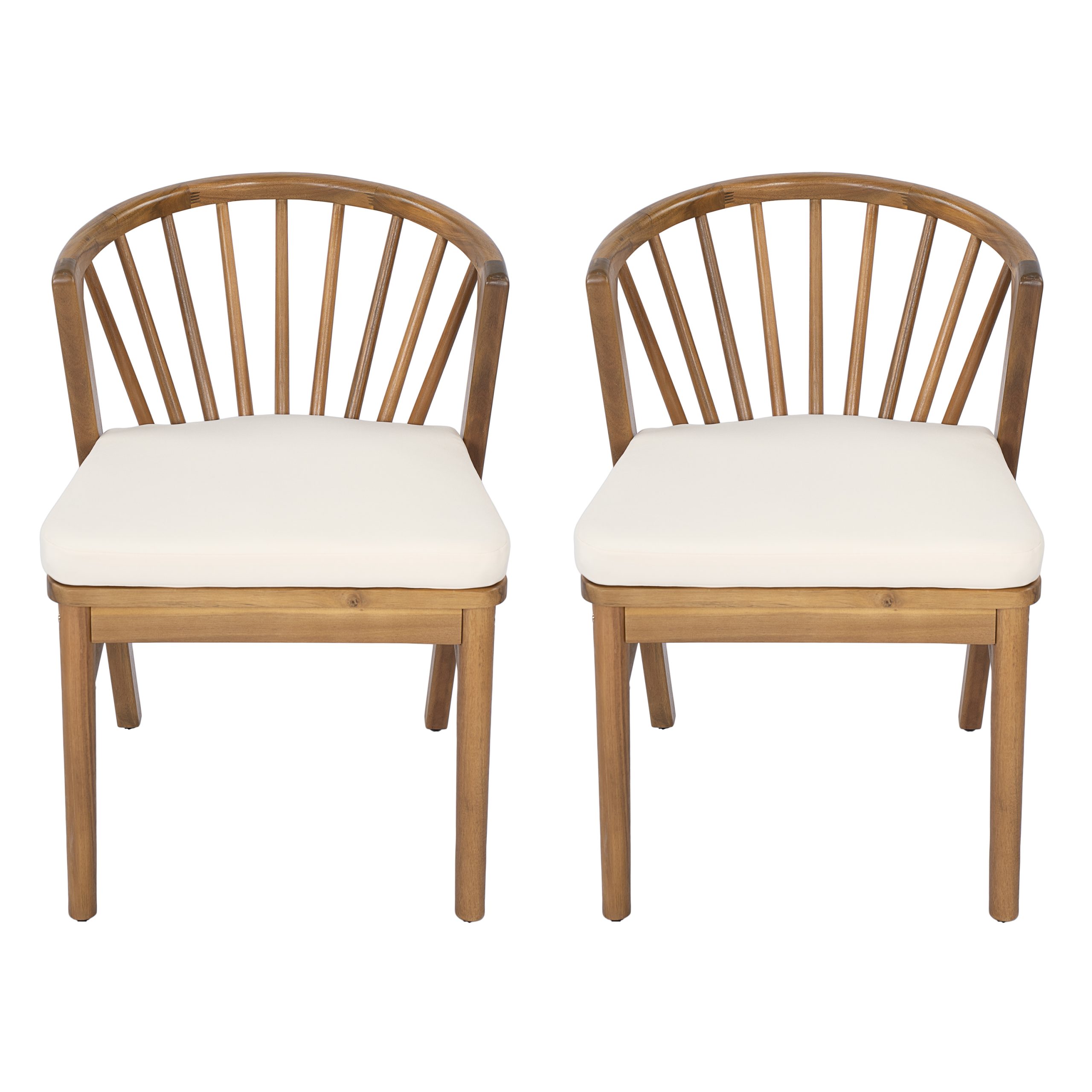 Outdoor Dining Chairs Set of 2, Acacia Wood Patio Chairs with Cream Washable Cushion,for Backyard, Poolside, Garden,Teak - Image 2
