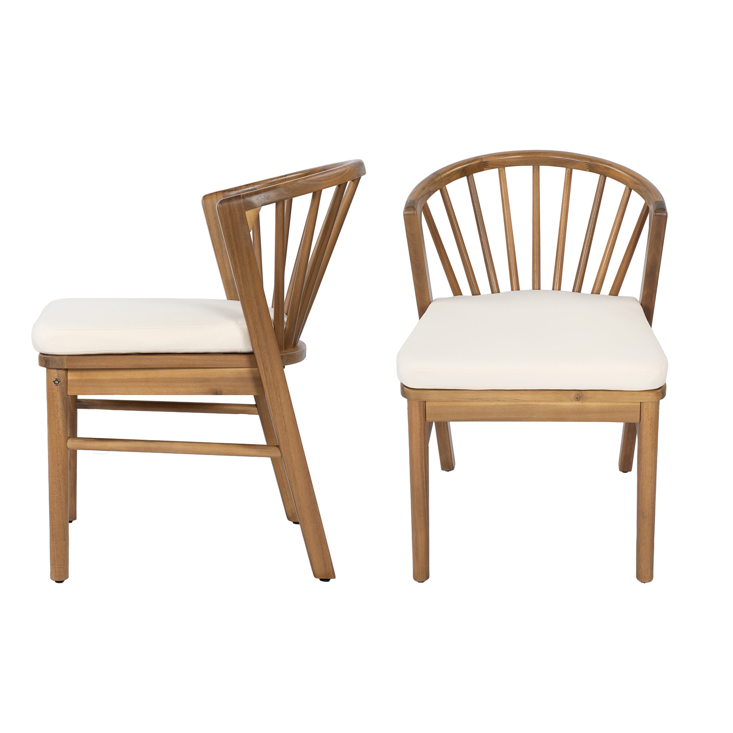 Outdoor Dining Chairs Set of 2, Acacia Wood Patio Chairs with Cream Washable Cushion,for Backyard, Poolside, Garden,Teak - Image 4