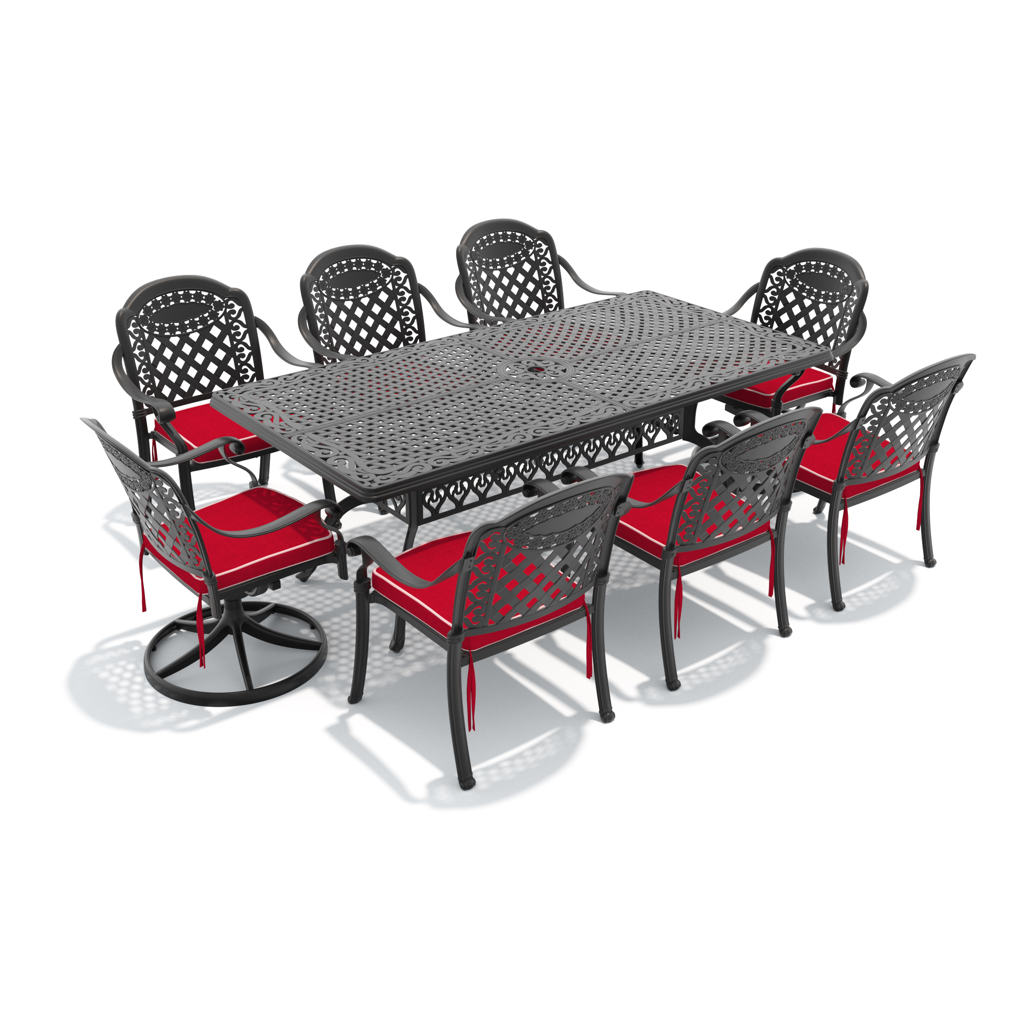 9-Piece All-Weather Cast Aluminum Dining Set, Include 2 Swivel Chairs,6 Dining Chairs and Rectangular Table With Black Frame - Image 3