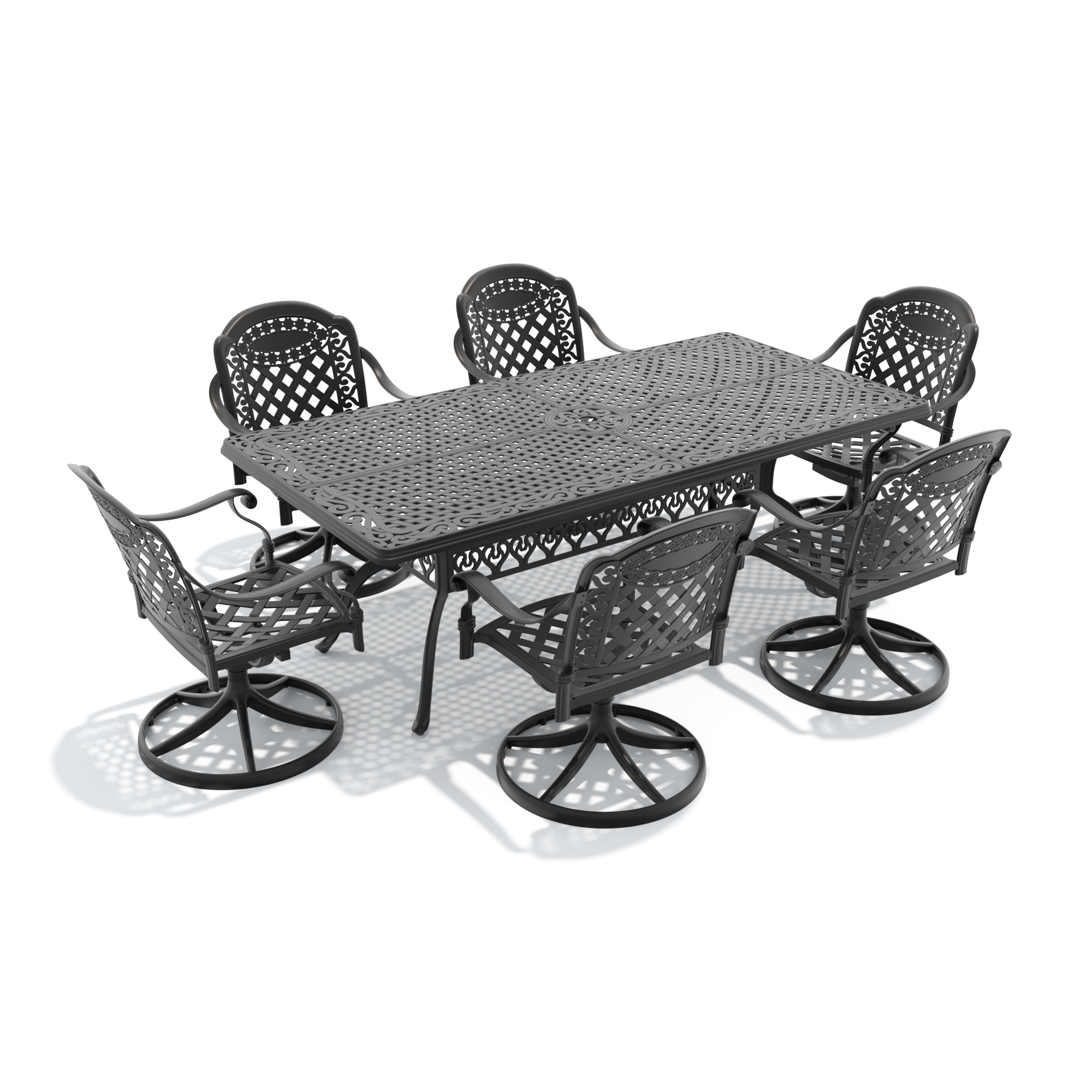 7-Piece All-Weather Cast Aluminum Dining Set, Include 6 Swivel Chairs and Rectangular Table With Black Frame - Image 2