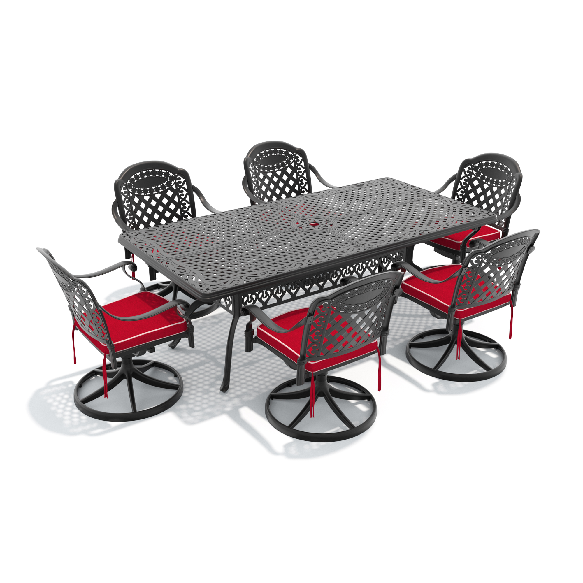 7-Piece All-Weather Cast Aluminum Dining Set, Include 6 Swivel Chairs and Rectangular Table With Black Frame - Image 3