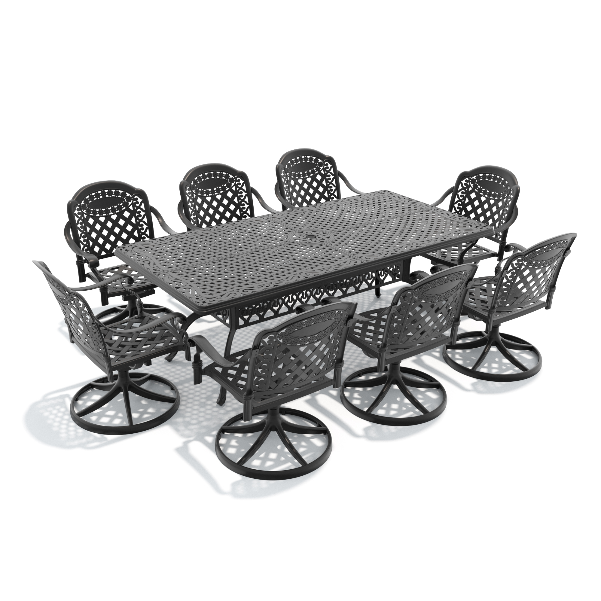 9-Piece All-Weather Cast Aluminum Dining Set, Include 8 Swivel Chairs and Rectangular Table With Black Frame - Image 2