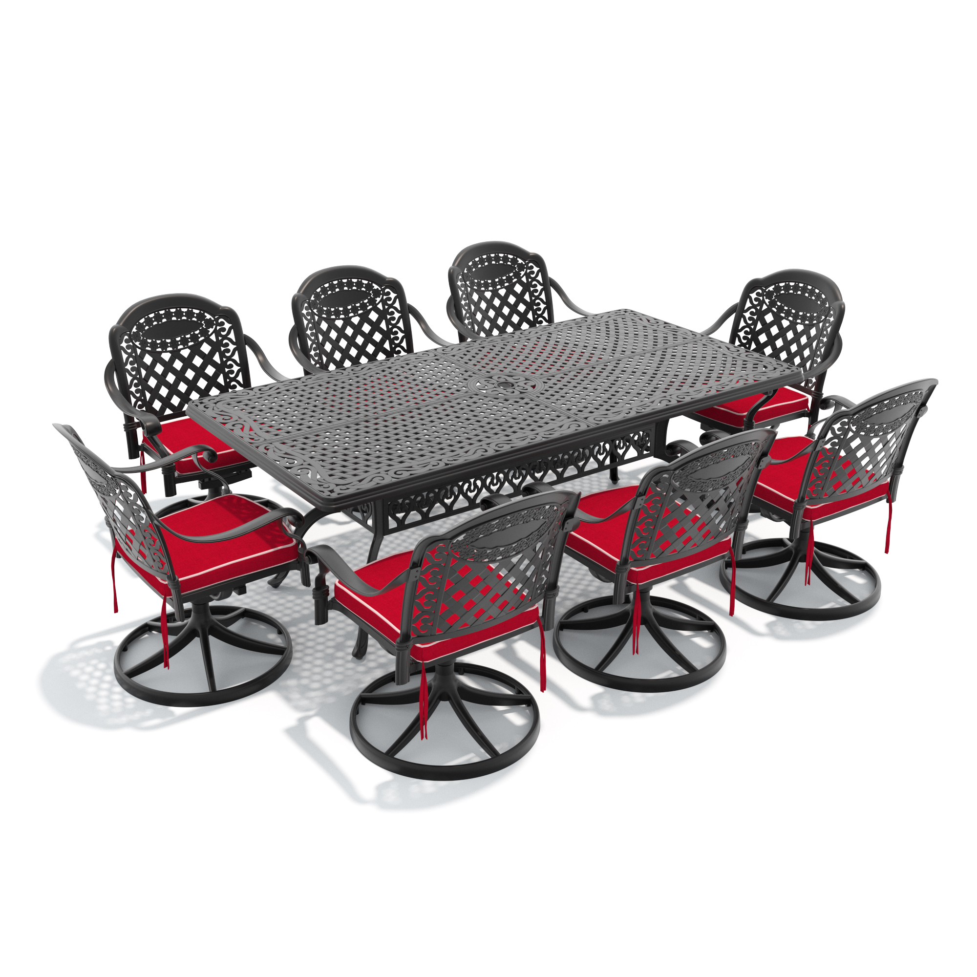 9-Piece All-Weather Cast Aluminum Dining Set, Include 8 Swivel Chairs and Rectangular Table With Black Frame - Image 3