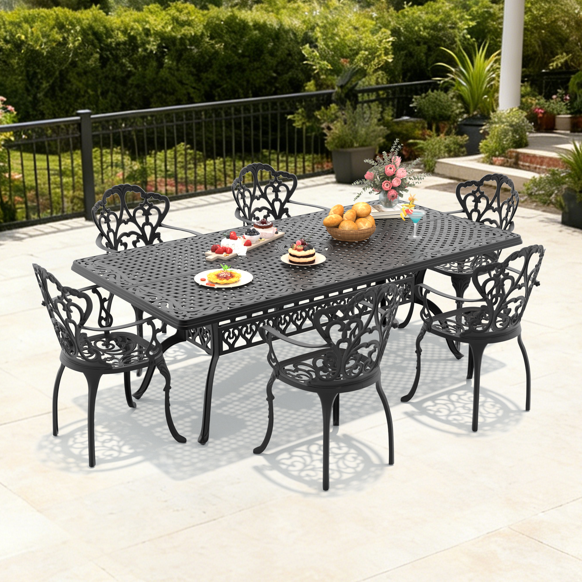 7-Piece Set Of Cast Aluminum Patio Furniture With Black Frame and Off-white Seat Cushions(same sku:W1710S00173 , W1710S00409) - Image 2