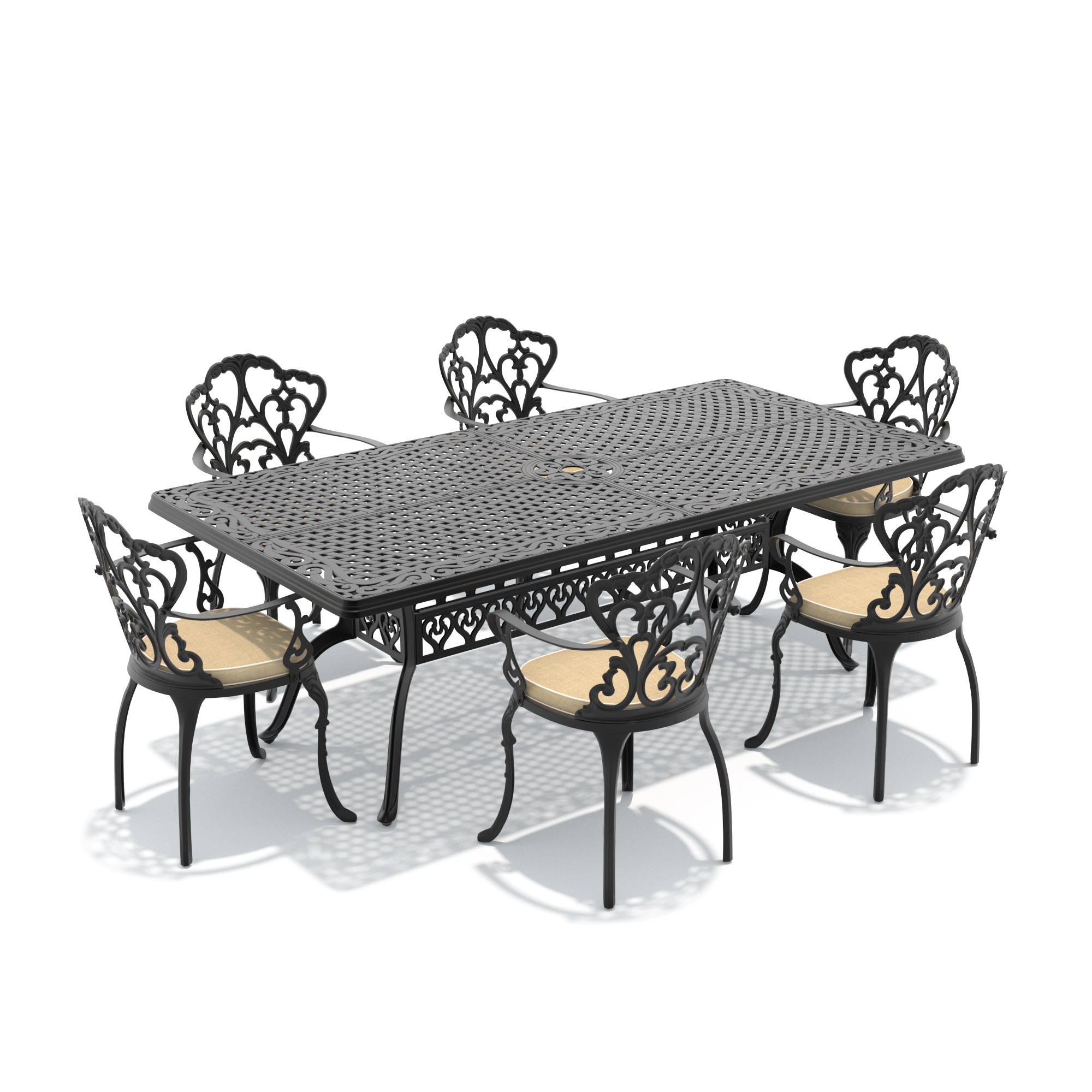 7-Piece Set Of Cast Aluminum Patio Furniture With Black Frame and Off-white Seat Cushions(same sku:W1710S00173 , W1710S00409) - Image 3