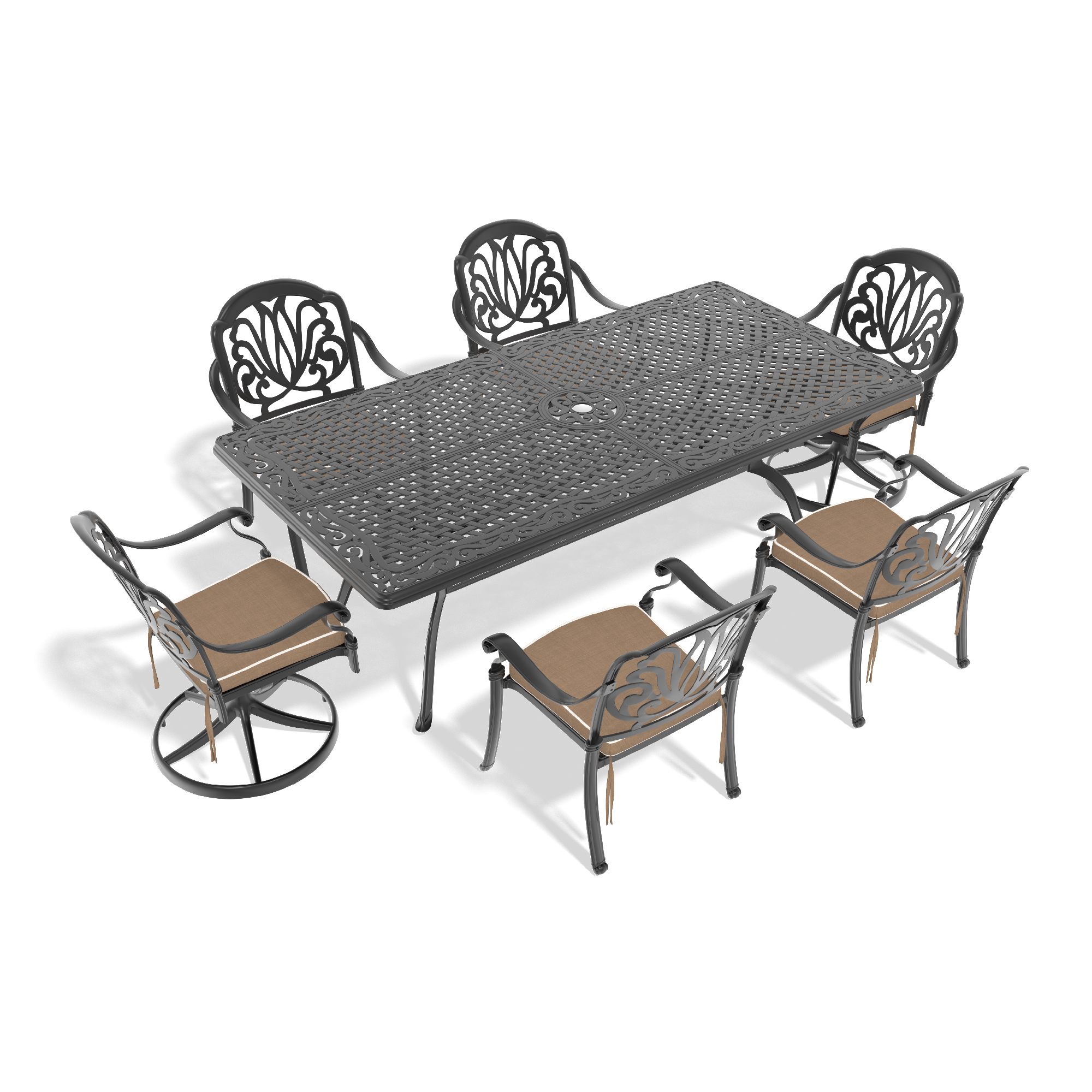 7-Piece All-Weather Cast Aluminum Dining Set, Include 2 Swivel Chairs,4 Dining Chairs and Rectangular Table With Black Frame - Image 3