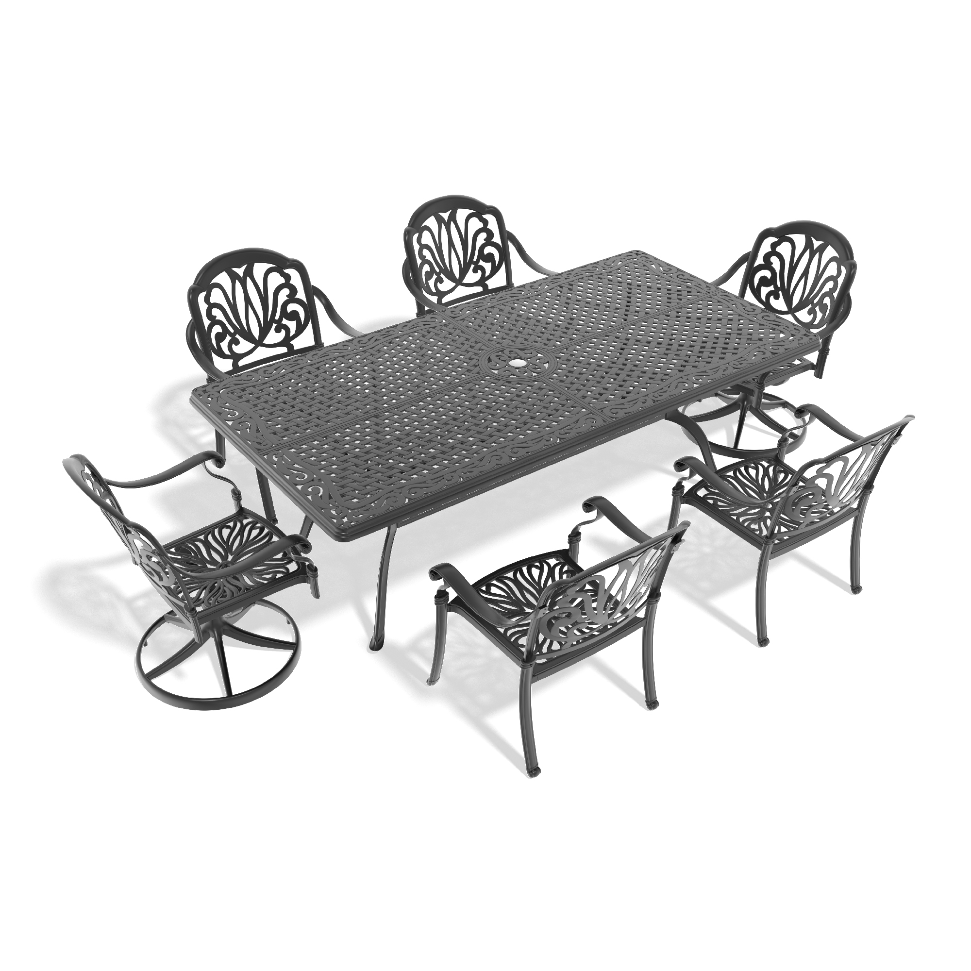 7-Piece All-Weather Cast Aluminum Dining Set, Include 2 Swivel Chairs,4 Dining Chairs and Rectangular Table With Black Frame - Image 2