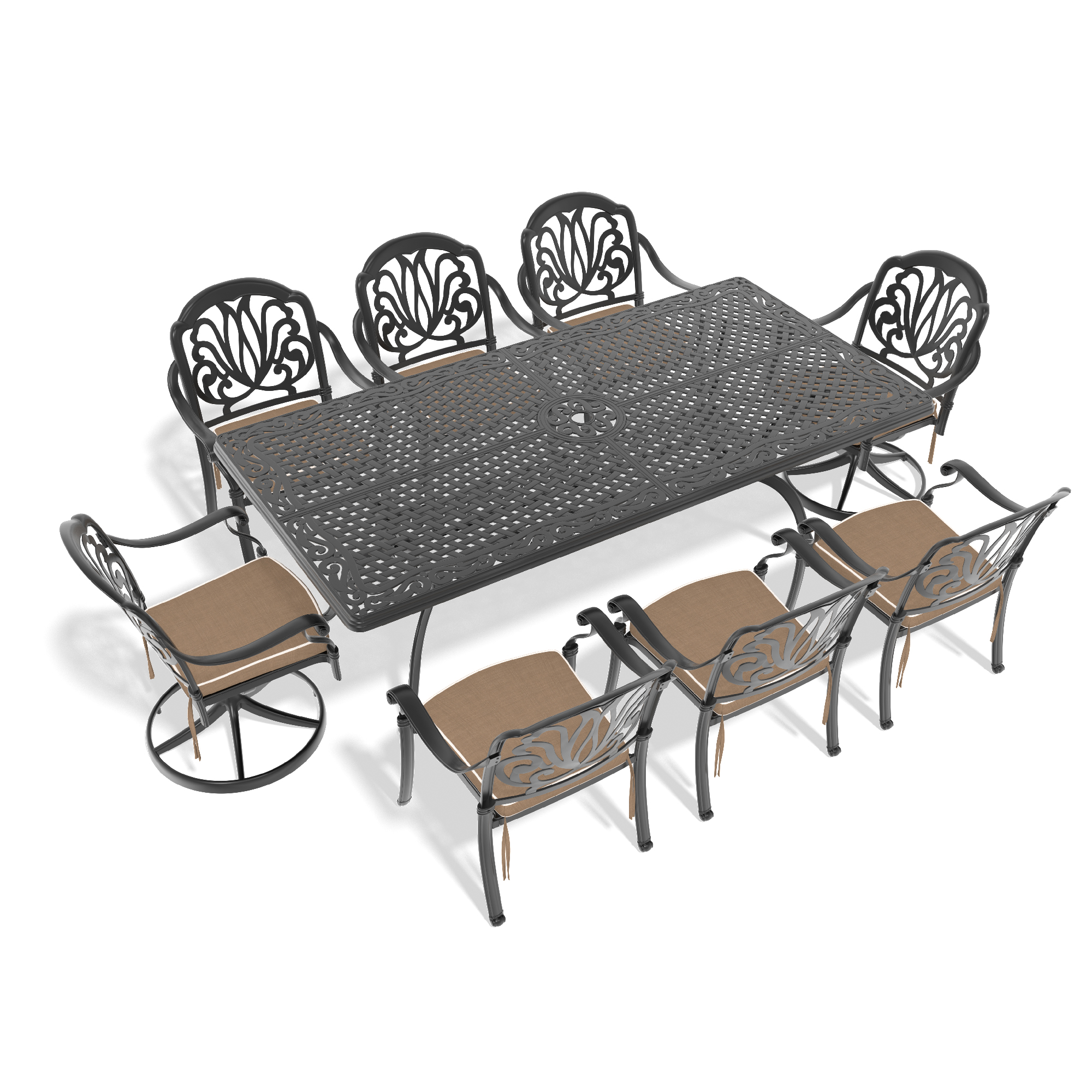 9-Piece All-Weather Cast Aluminum Dining Set, Include 2 Swivel Chairs,6 Dining Chairs and Rectangular Table With Black Frame (same as:W1710S00477 , W1710S00382) - Image 2