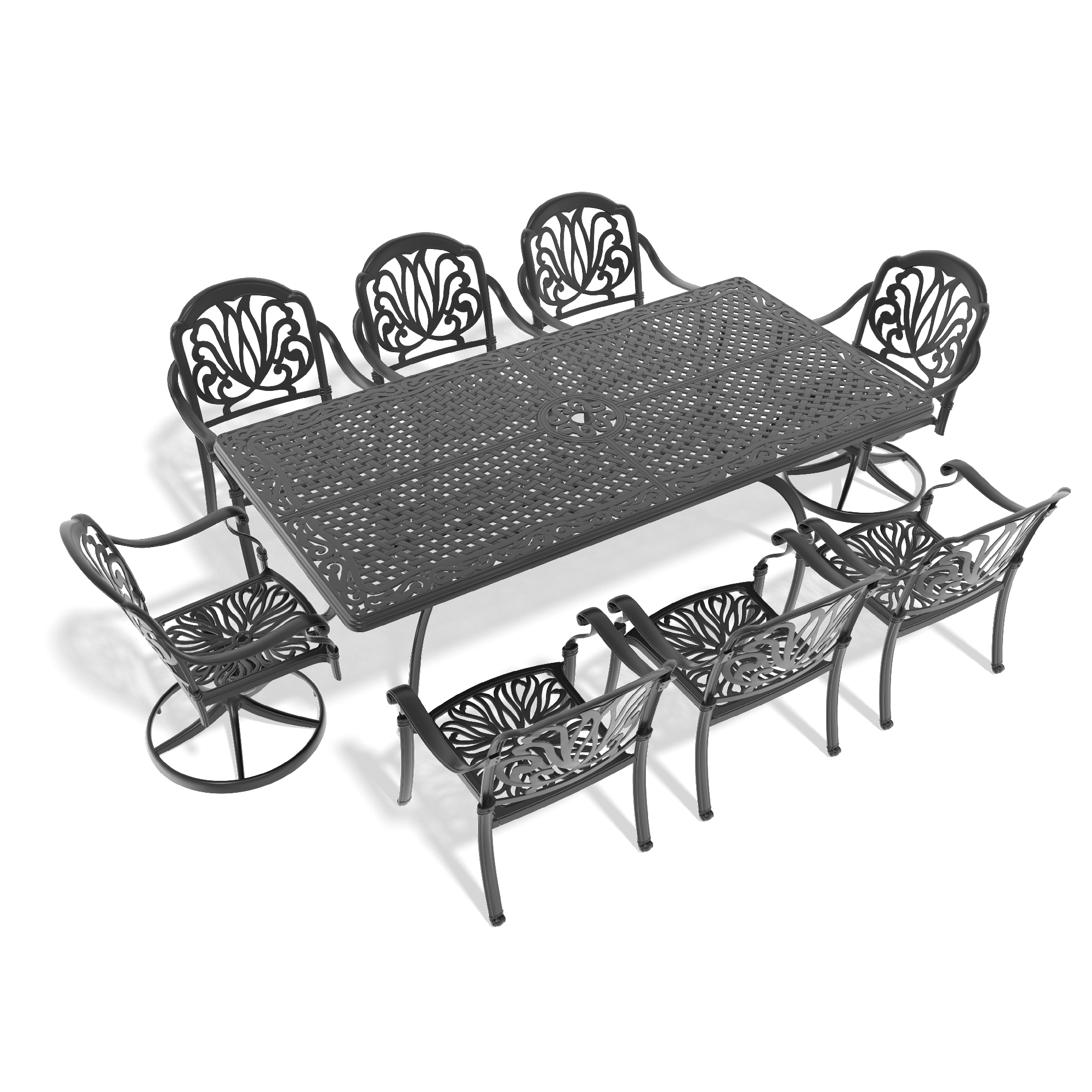 9-Piece All-Weather Cast Aluminum Dining Set, Include 2 Swivel Chairs,6 Dining Chairs and Rectangular Table With Black Frame (same as:W1710S00477 , W1710S00382) - Image 3