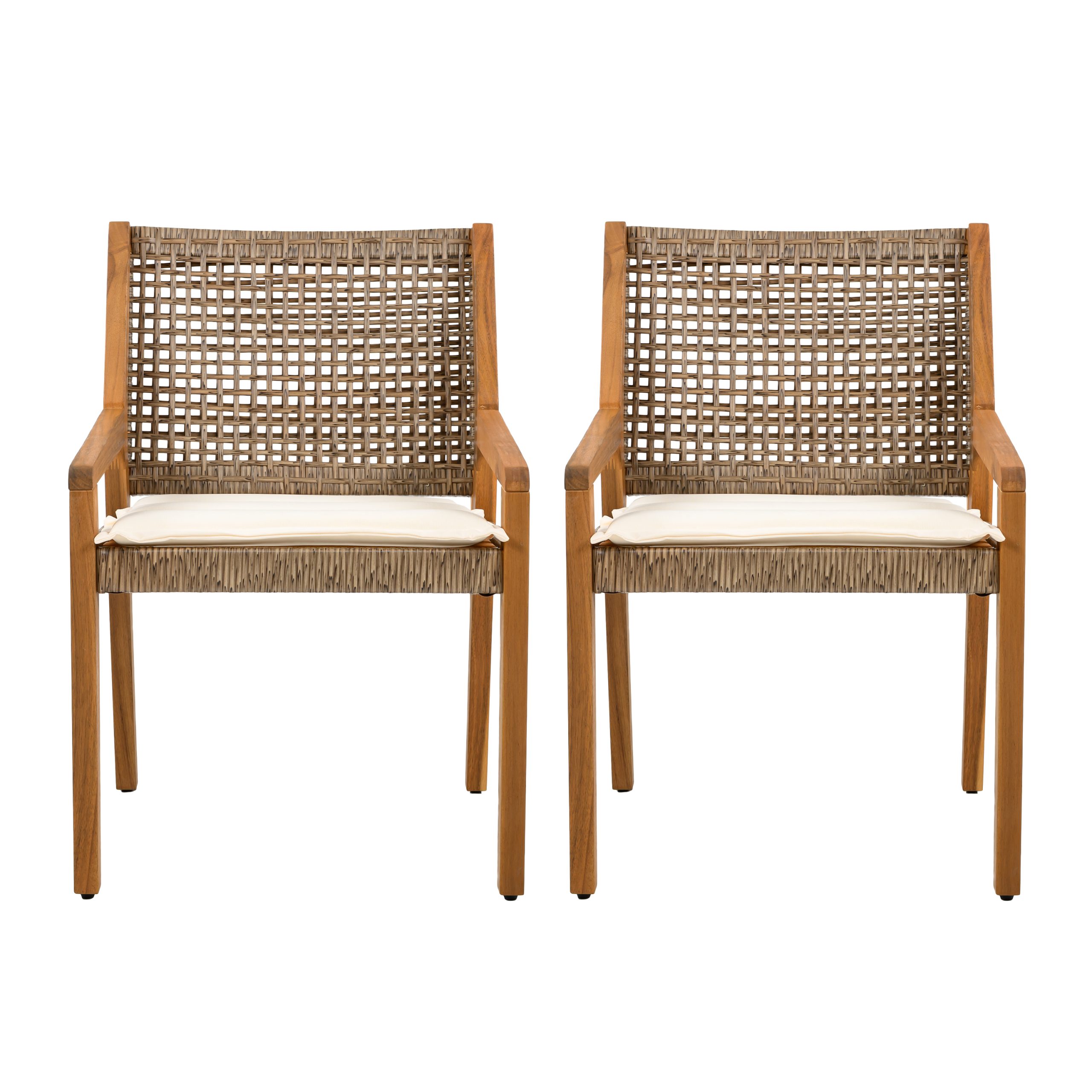 OUTDOOR DINING CHAIR SET-Acacia Wood and Wicker with Cream Cushion Patio Furniture-Teak finish & wicke Brown ,Suitable for large gatherings-set of 4(N770P272397G(2-box)) - Image 5