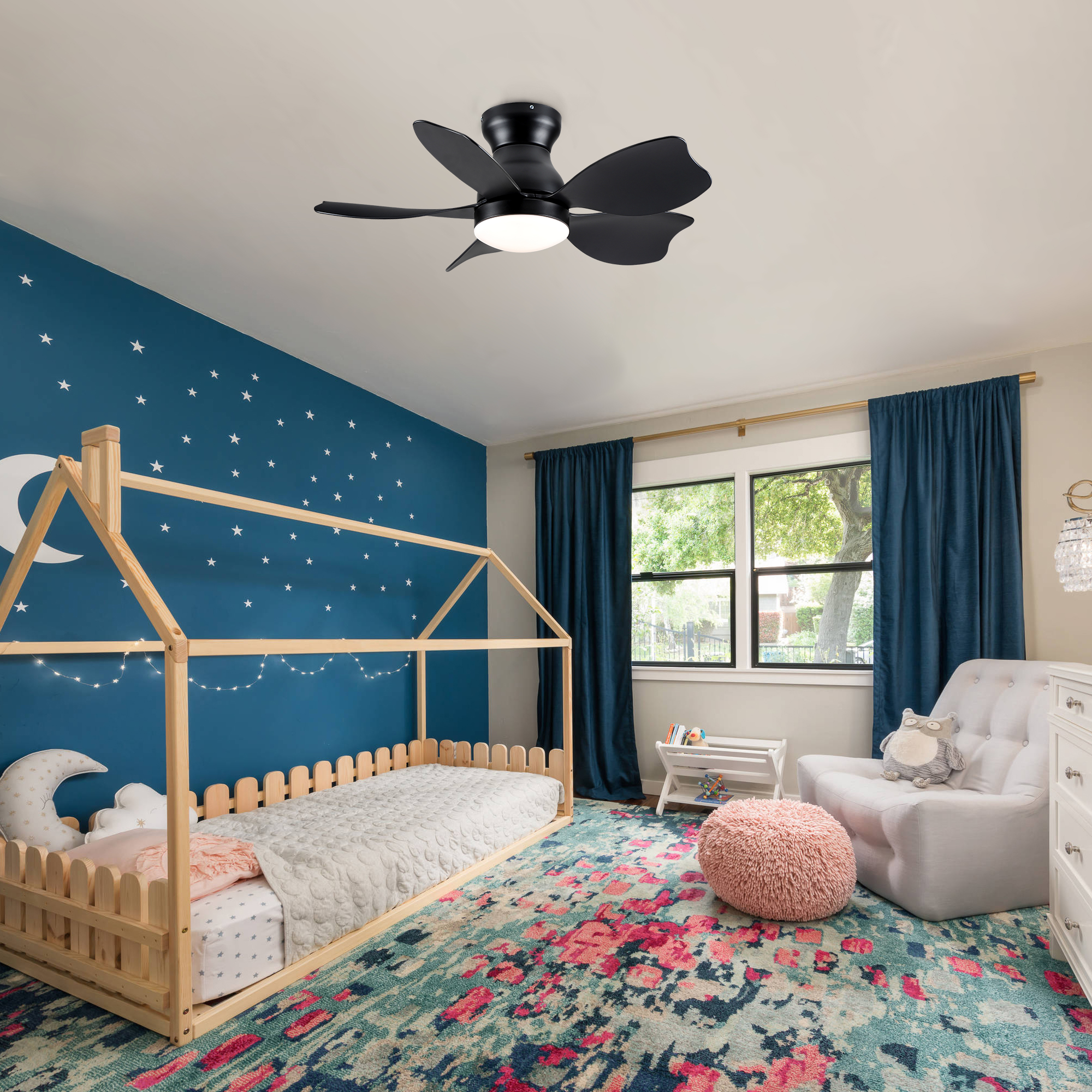 30" Small Kid's Low Profile Flush Mount Ceiling Fan Lighting with Remote Control for Small Children Room - Image 4