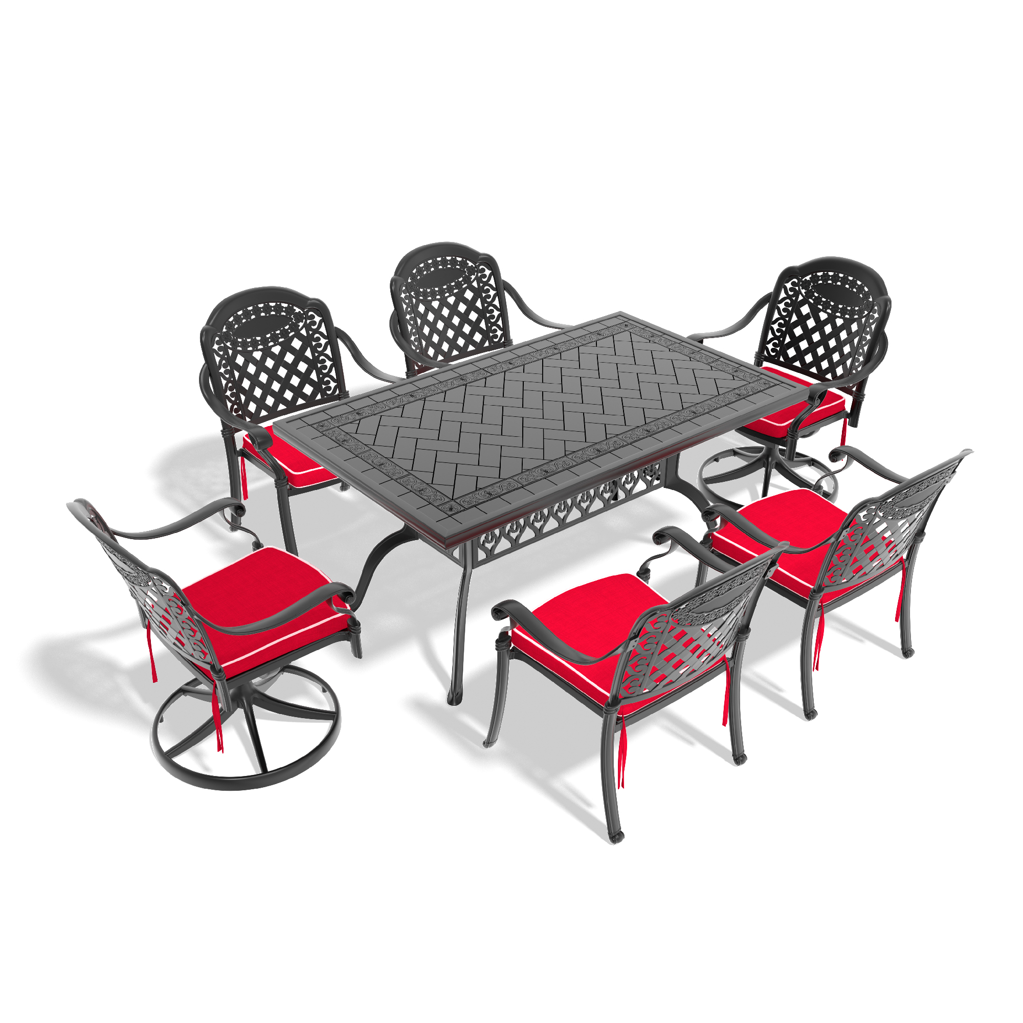 7-Piece All-Weather Cast Aluminum Dining Set, Include 2 Swivel Chairs,4 Dining Chairs and Rectangular Table With Black Frame - Image 2