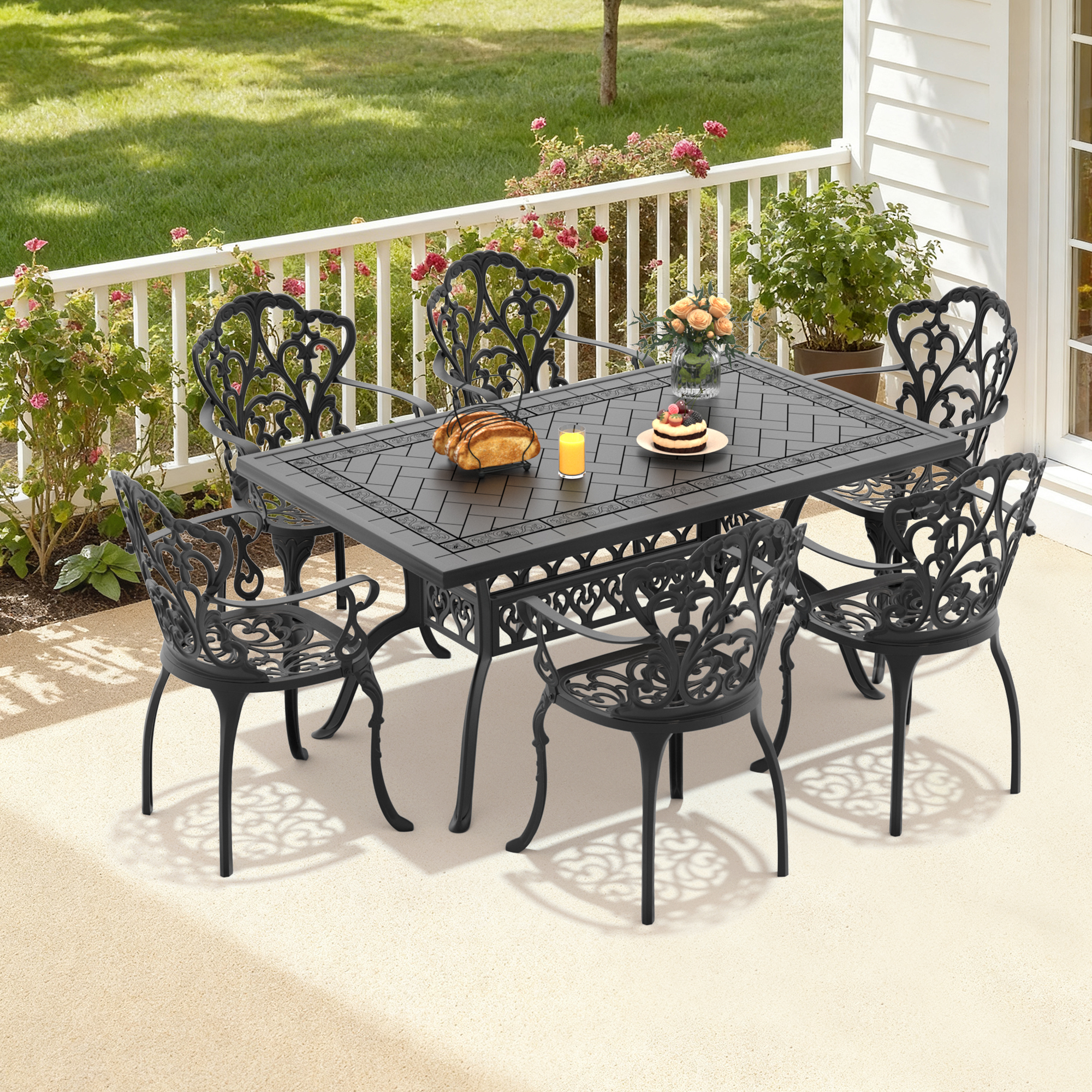 7-Piece Set Of Cast Aluminum Patio Furniture With Off-white Cushions (same as:W1710S00577 ,W1710S00401) - Image 2