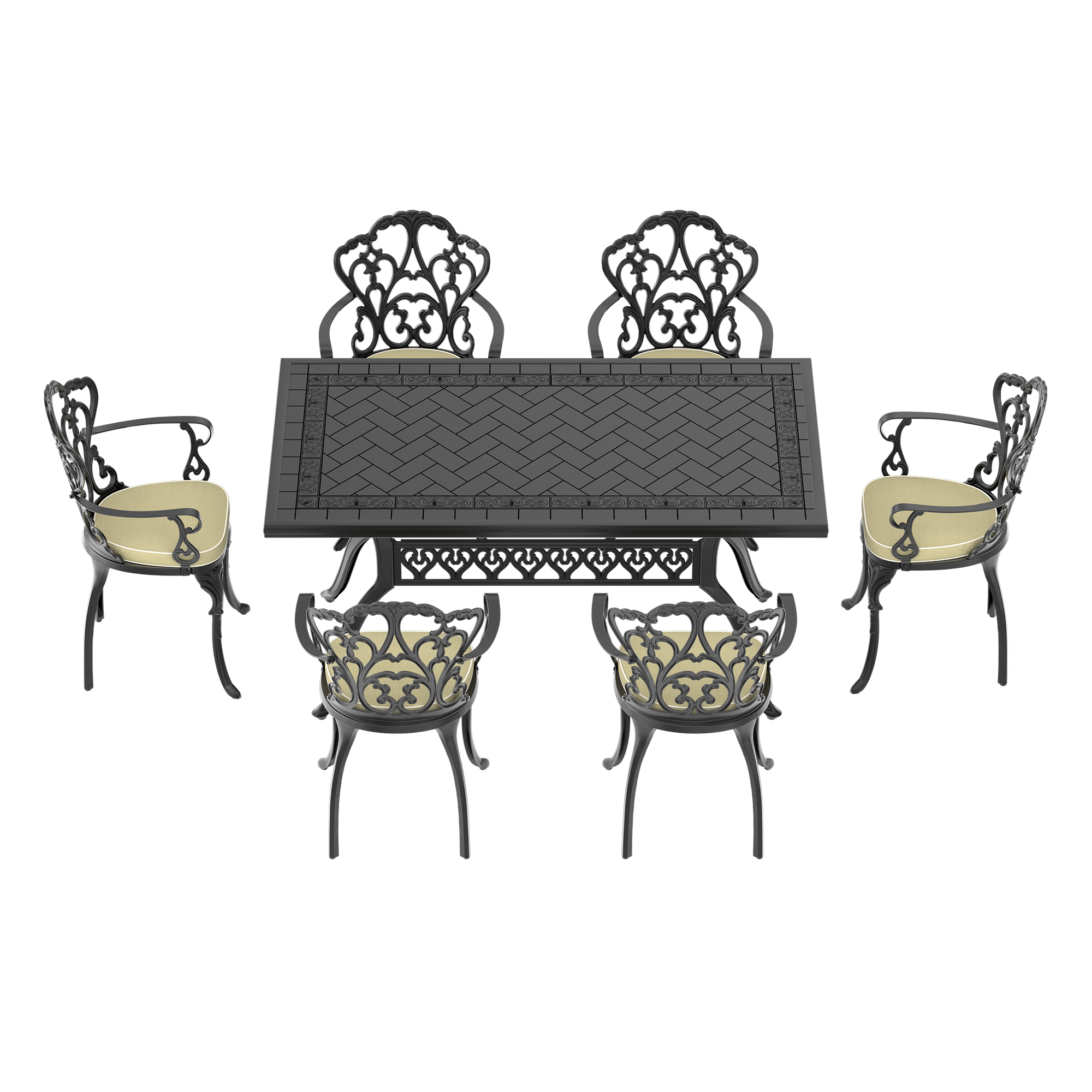 7-Piece Set Of Cast Aluminum Patio Furniture With Off-white Cushions (same as:W1710S00577 ,W1710S00401) - Image 3