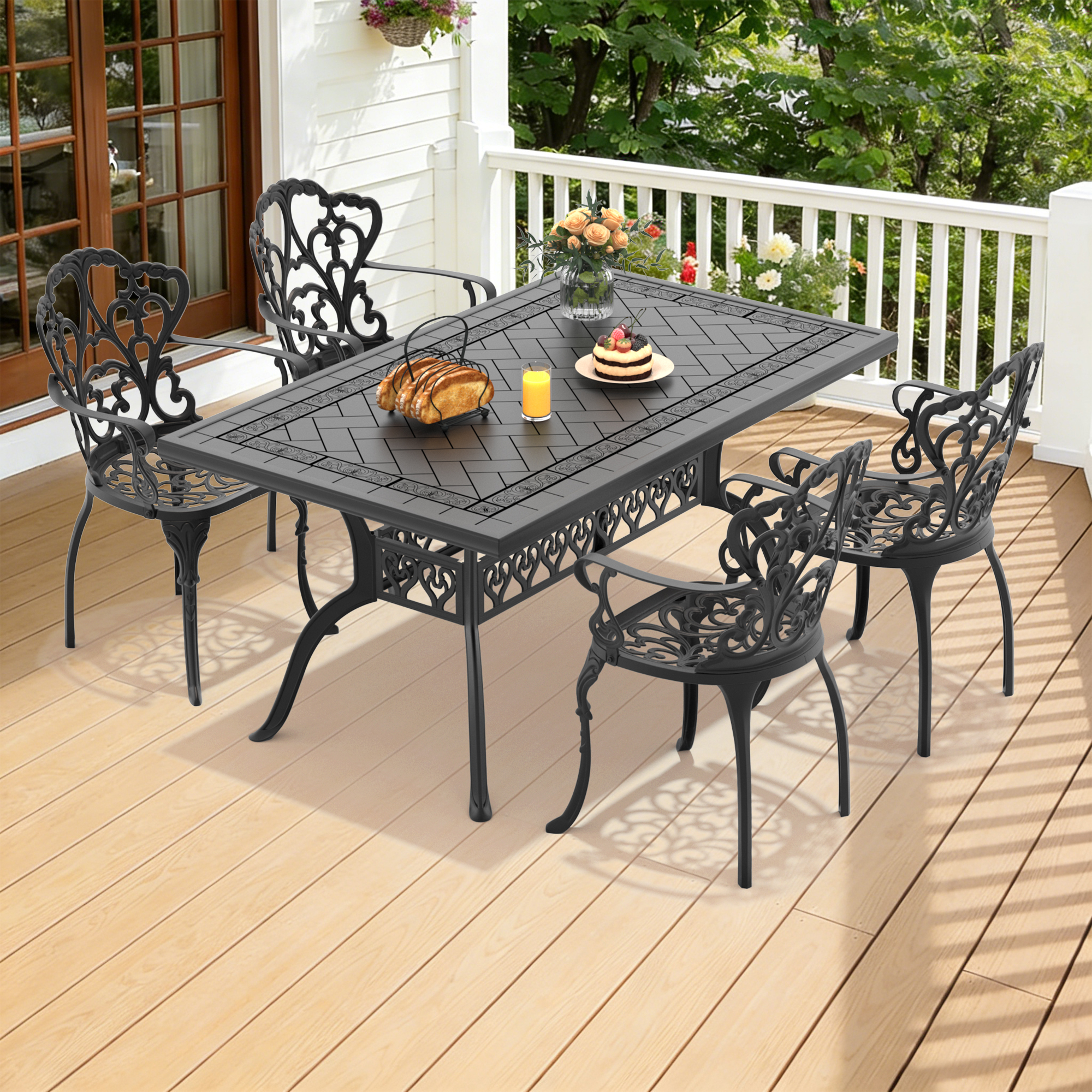5-Piece Set Of Cast Aluminum Patio Furniture With Off-white Cushions (same as W1710S00574) - Image 2