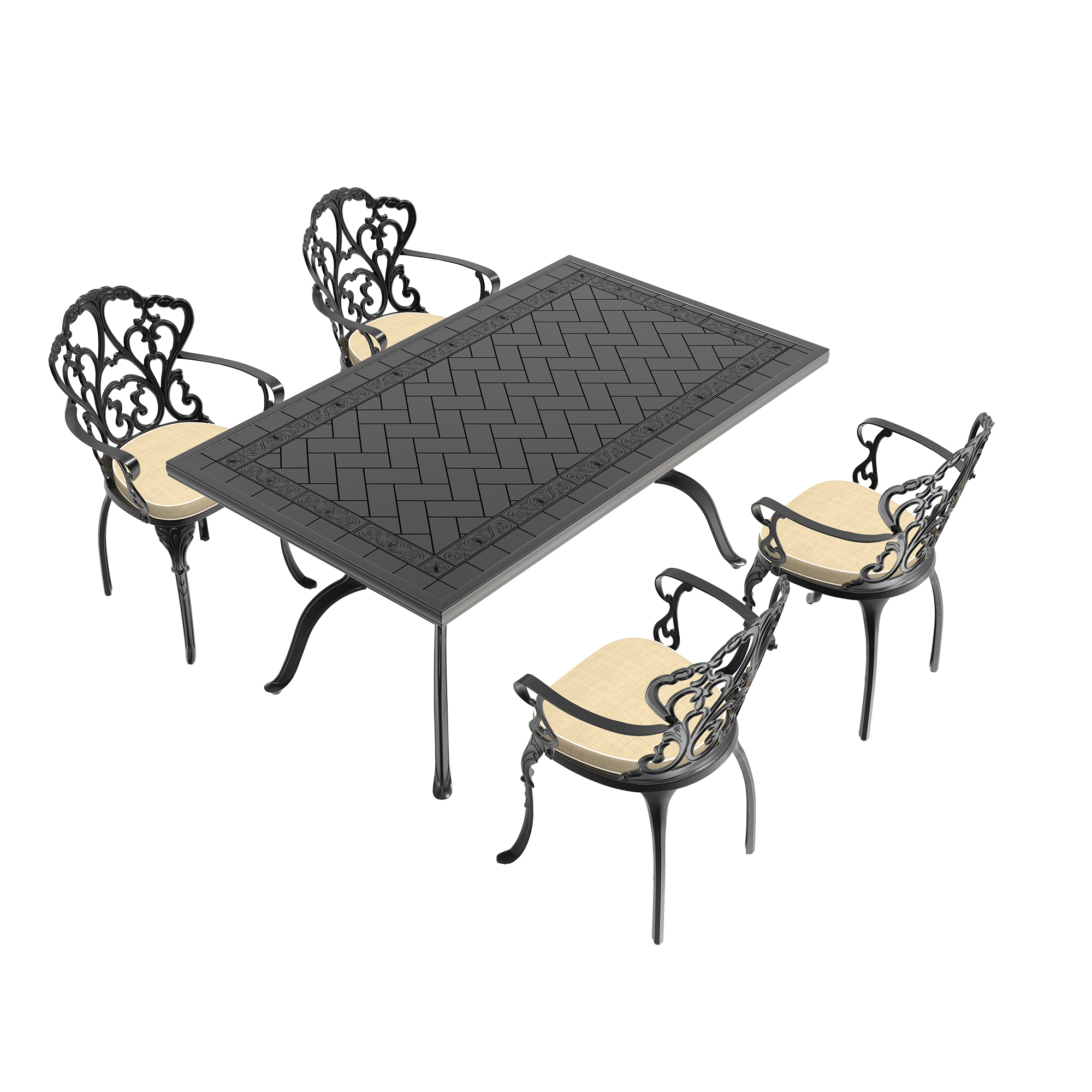 5-Piece Set Of Cast Aluminum Patio Furniture With Off-white Cushions (same as W1710S00574) - Image 3