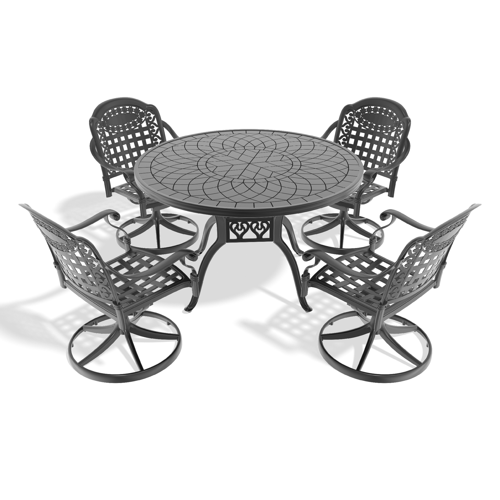 5-Piece All-Weather Cast Aluminum Dining Set, Include 4 Swivel Chairs and 47.24" Round Table With Black Frame (same sku:W1710S00345) - Image 2