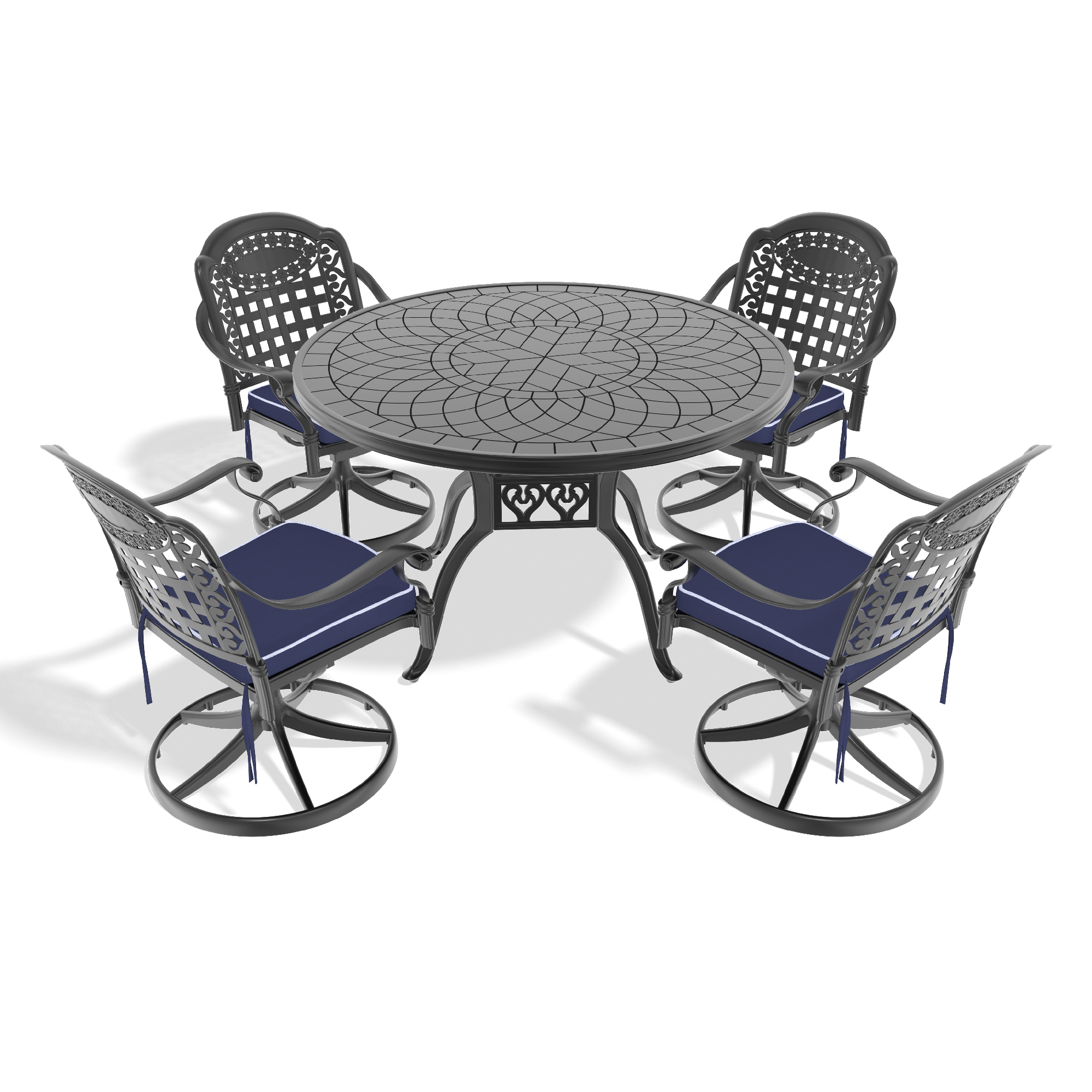 5-Piece All-Weather Cast Aluminum Dining Set, Include 4 Swivel Chairs and 47.24" Round Table With Black Frame (same sku:W1710S00345) - Image 3