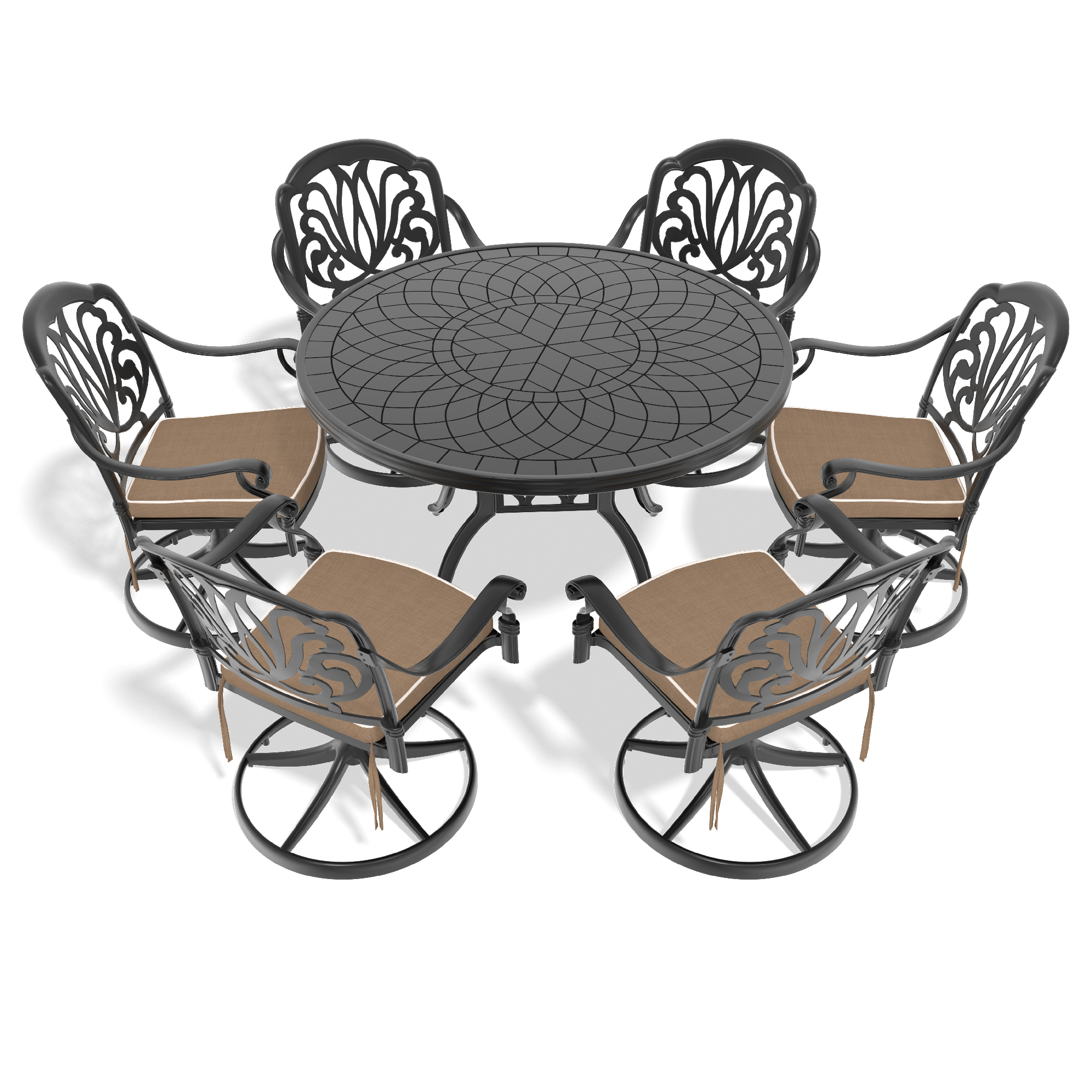 7-Piece All-Weather Cast Aluminum Dining Set, Include 6 Swivel Chairs and 47.24" Round Table With Black Frame (same sku:W1710S00445) - Image 2