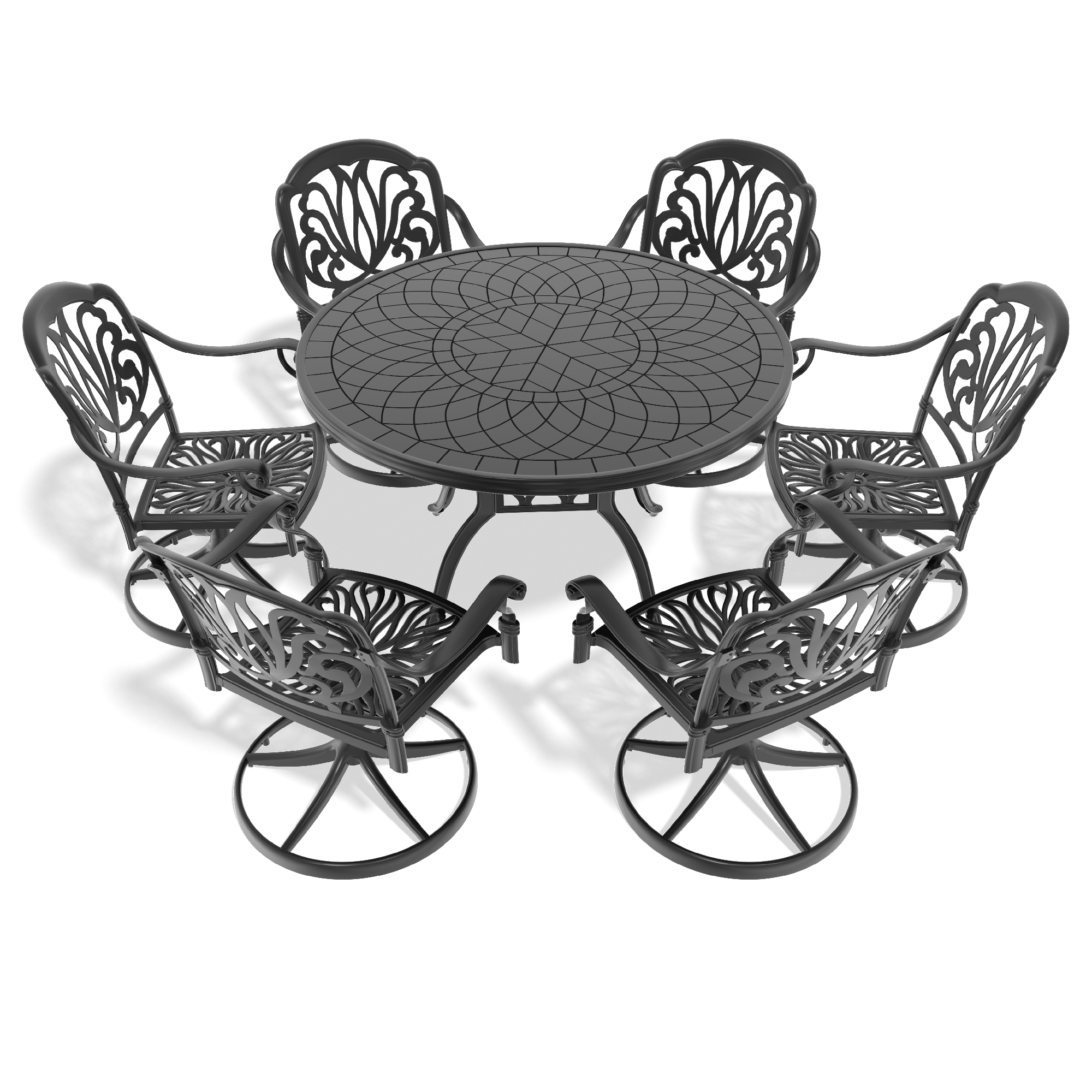 7-Piece All-Weather Cast Aluminum Dining Set, Include 6 Swivel Chairs and 47.24" Round Table With Black Frame (same sku:W1710S00445) - Image 3