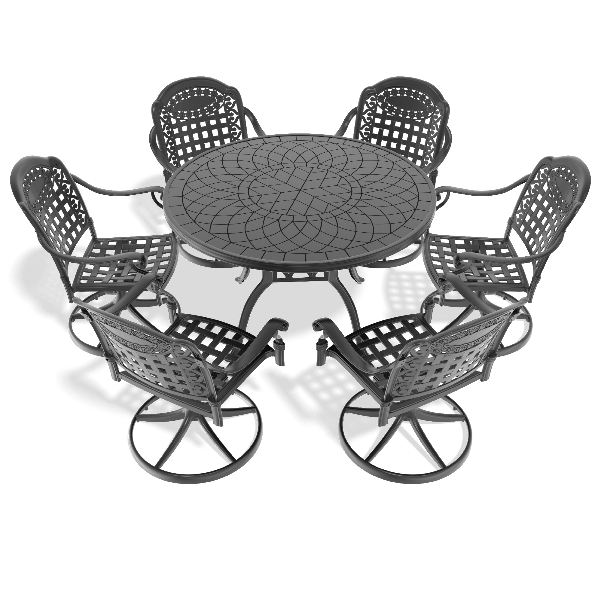 7-Piece All-Weather Cast Aluminum Dining Set, Include 6 Swivel Chairs and 47.24" Round Table With Black Frame (same sku:W1710S00346) - Image 2