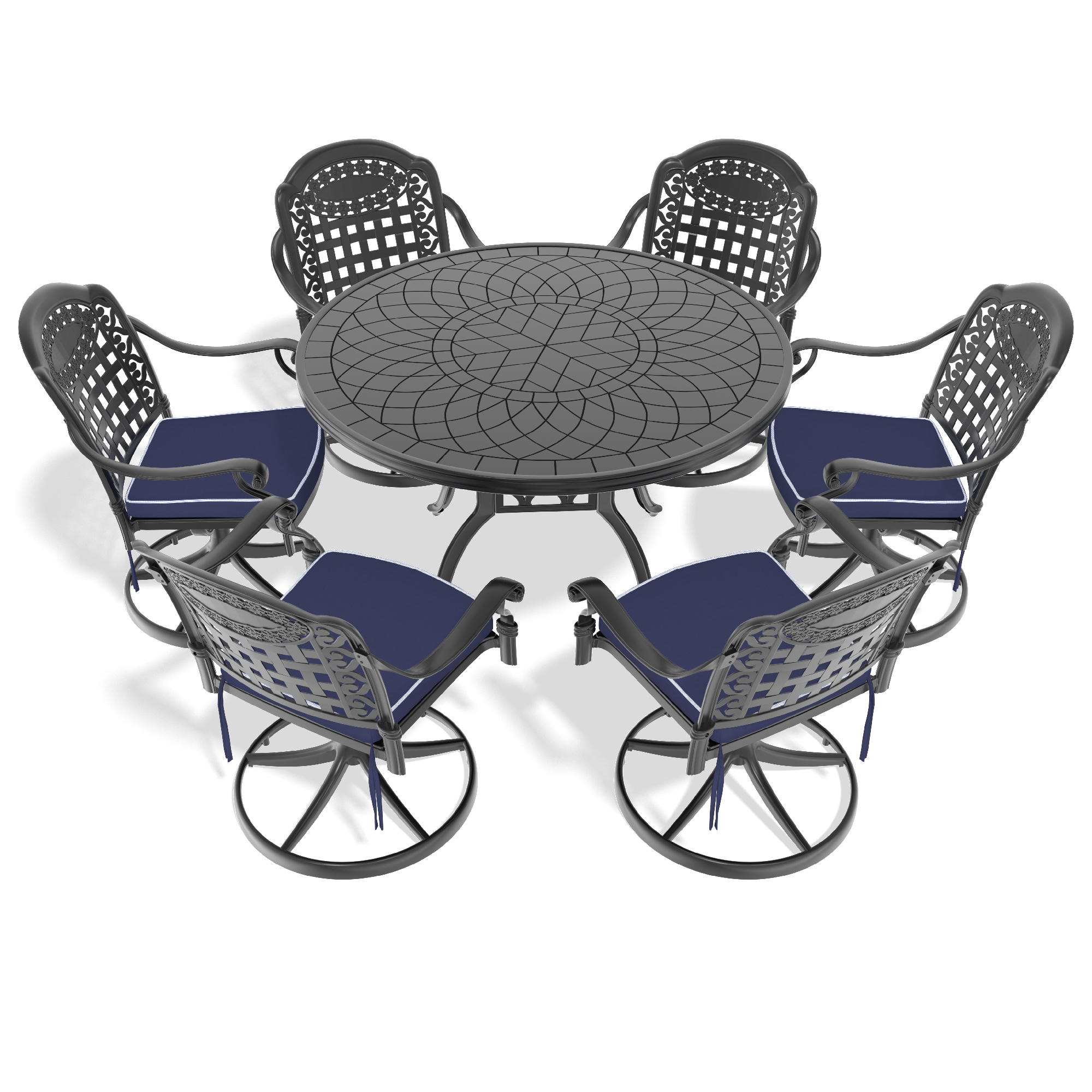 7-Piece All-Weather Cast Aluminum Dining Set, Include 6 Swivel Chairs and 47.24" Round Table With Black Frame (same sku:W1710S00346) - Image 3