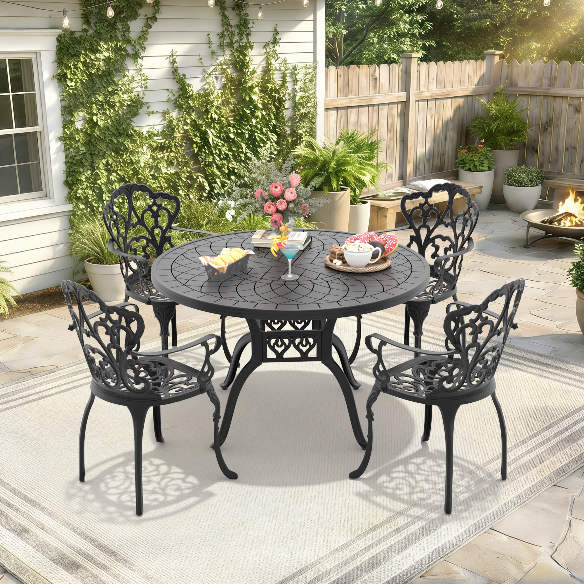 5-Piece Set Of Cast Aluminum Patio Furniture With Off-white Cushions (same as W1710S00558) - Image 2