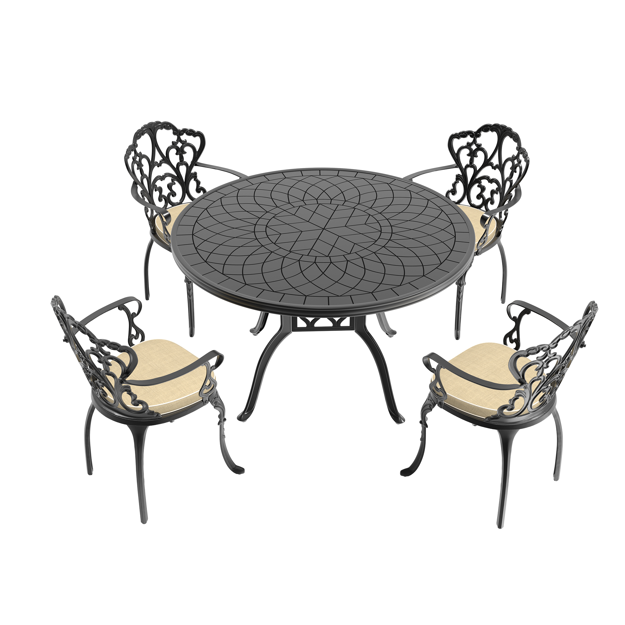 5-Piece Set Of Cast Aluminum Patio Furniture With Off-white Cushions (same as W1710S00558) - Image 3